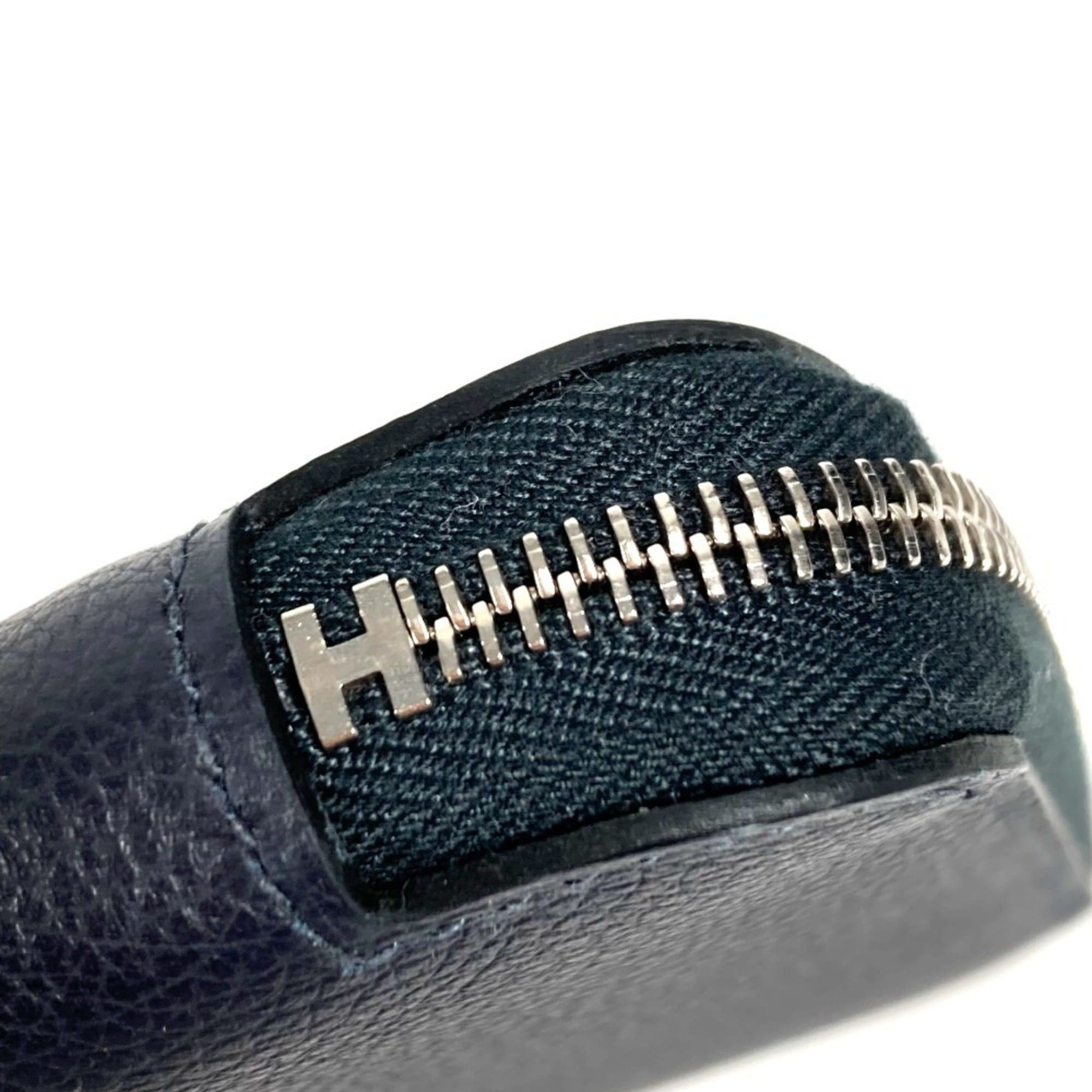 Hermes HERMES Azap Silkin Compact Business Card Case, Pass Coin Purse, Wallet, Leather, Round Zipper, Bifold Navy Blue, Like New, Men's/Women's Size ONE SIZE - 9 Thumbnail