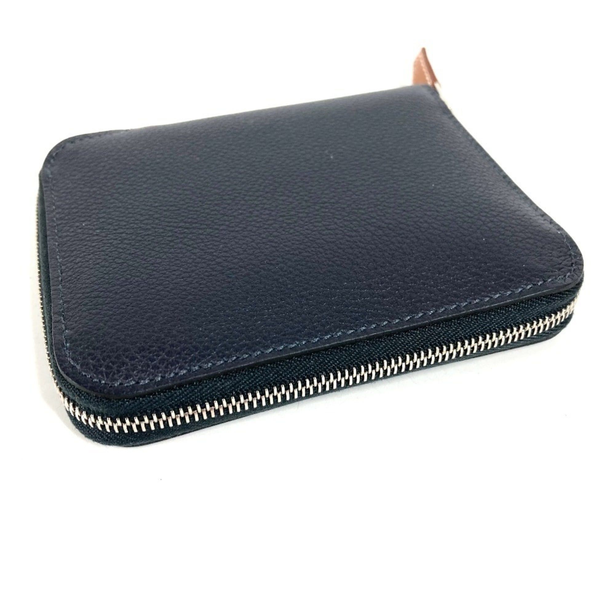 Hermes HERMES Azap Silkin Compact Business Card Case, Pass Coin Purse, Wallet, Leather, Round Zipper, Bifold Navy Blue, Like New, Men's/Women's Size ONE SIZE - 5 Thumbnail