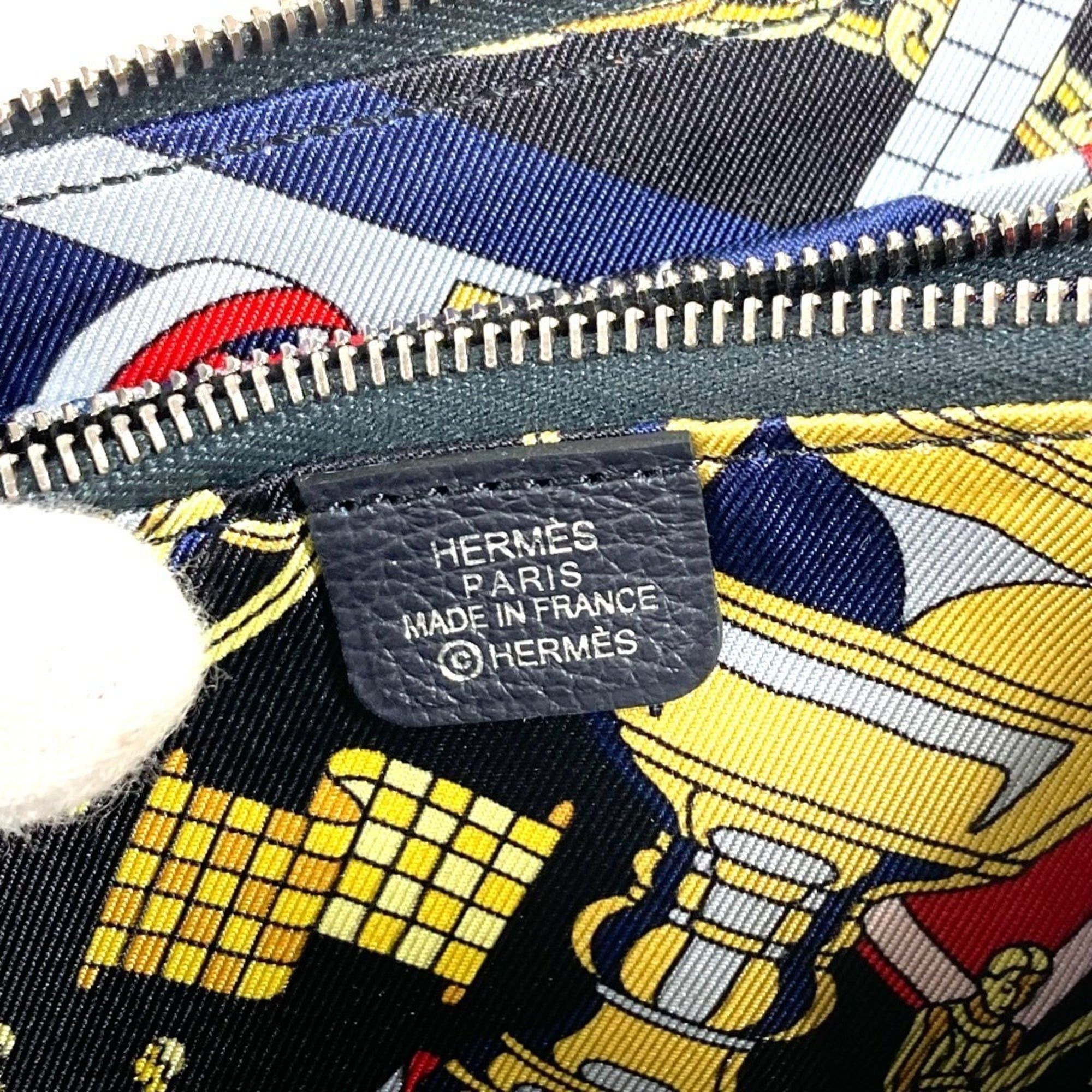 Hermes HERMES Azap Silkin Compact Business Card Case, Pass Coin Purse, Wallet, Leather, Round Zipper, Bifold Navy Blue, Like New, Men's/Women's Size ONE SIZE - 12 Thumbnail