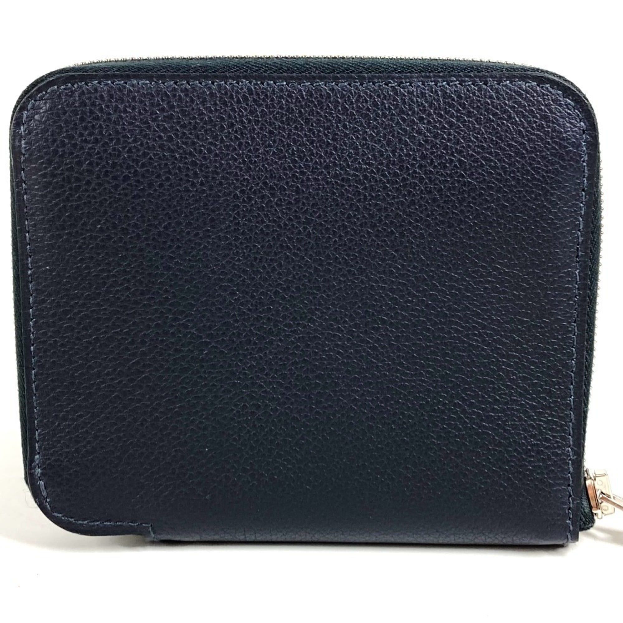Hermes HERMES Azap Silkin Compact Business Card Case, Pass Coin Purse, Wallet, Leather, Round Zipper, Bifold Navy Blue, Like New, Men's/Women's Size ONE SIZE - 2 Thumbnail