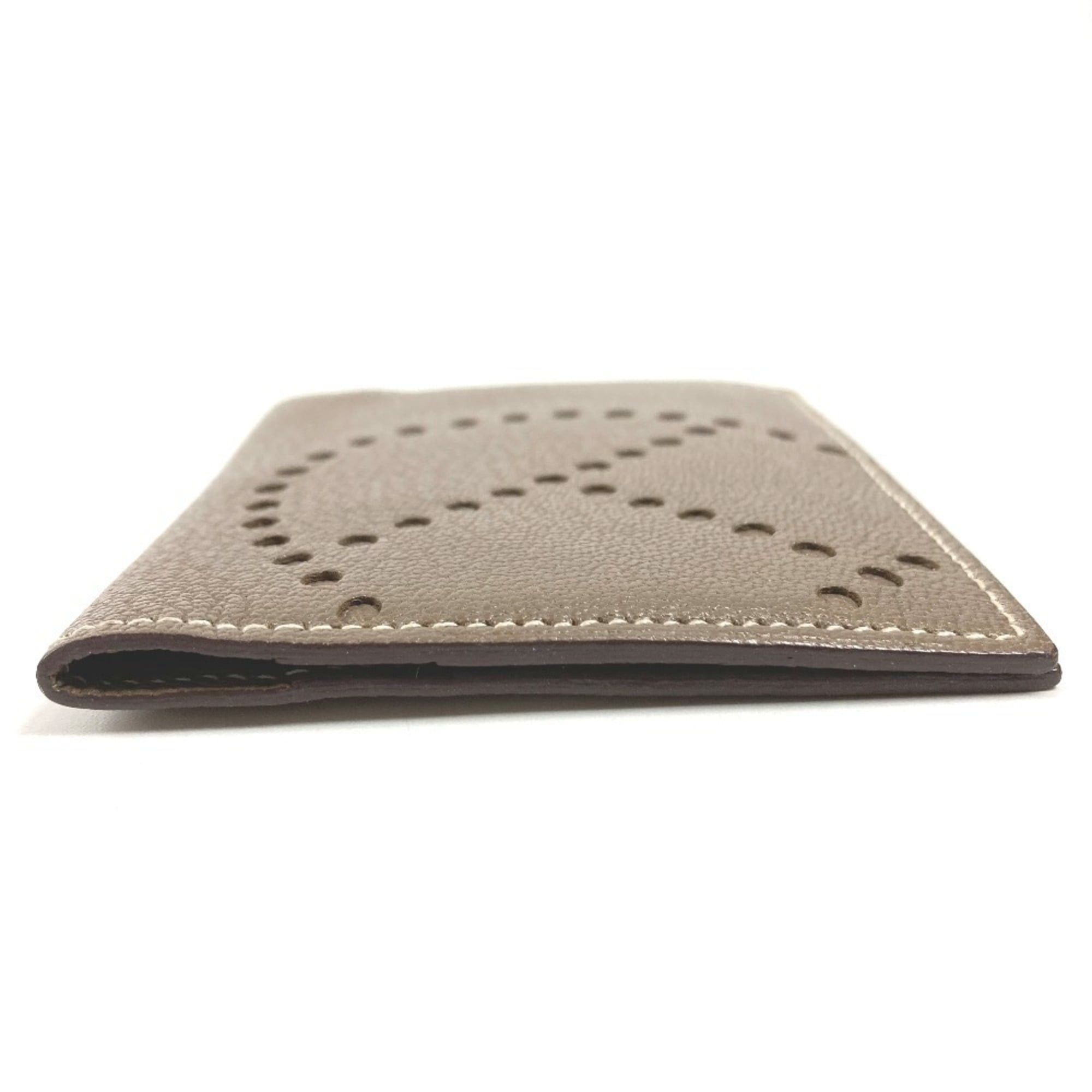Hermes HERMES Evelyne logo punched bifold business card holder/pass case, leather, men's and women's, beige, Etoupe Size ONE SIZE - 4 Thumbnail