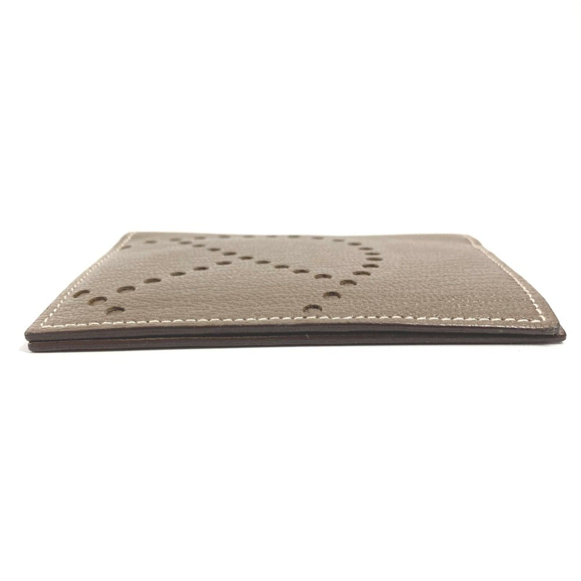 Hermes HERMES Evelyne logo punched bifold business card holder/pass case, leather, men's and women's, beige, Etoupe Size ONE SIZE - 6 Thumbnail