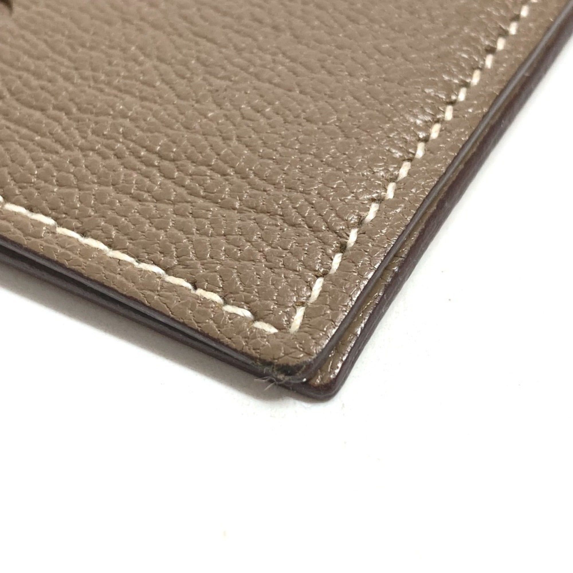 Hermes HERMES Evelyne logo punched bifold business card holder/pass case, leather, men's and women's, beige, Etoupe Size ONE SIZE - 7 Thumbnail