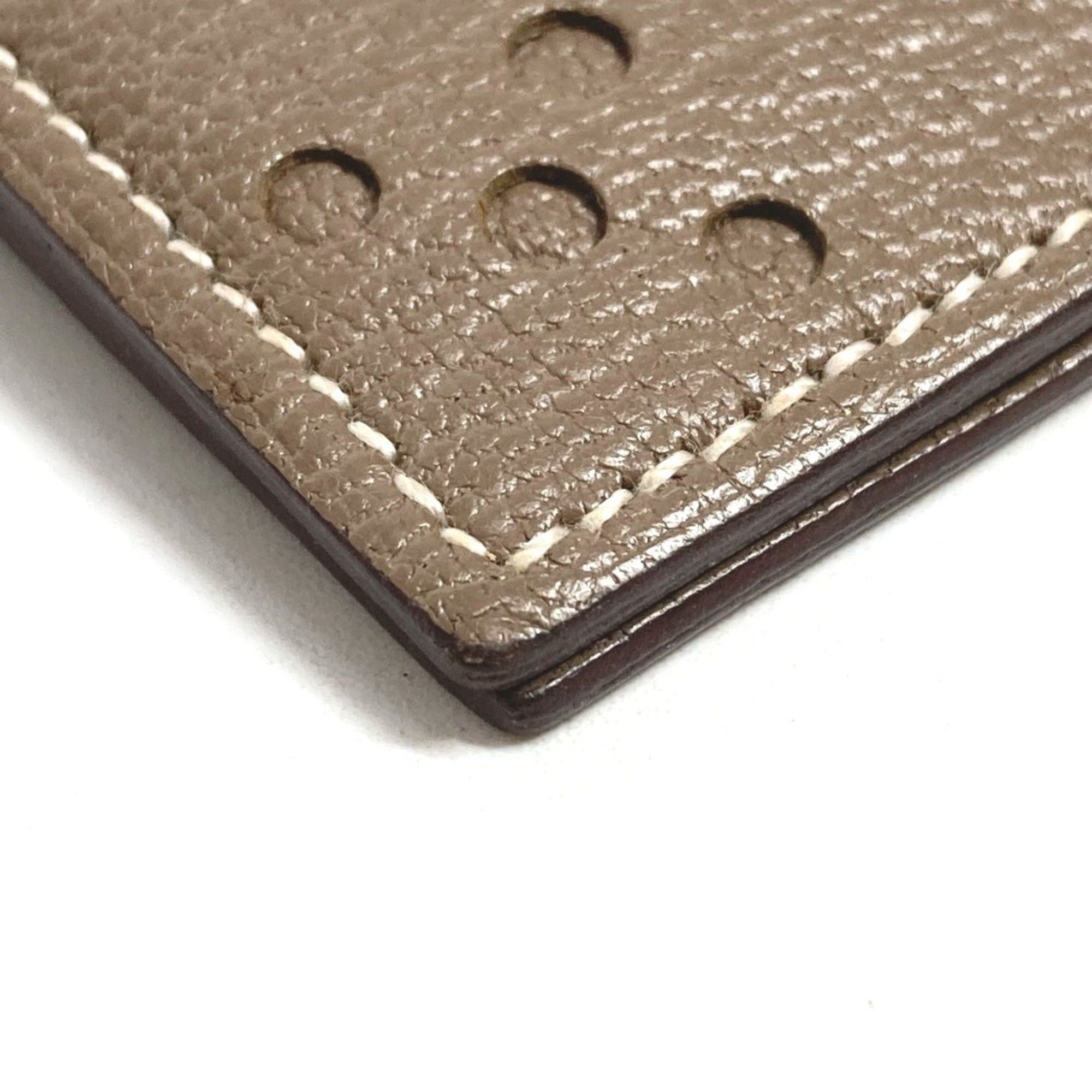 Hermes HERMES Evelyne logo punched bifold business card holder/pass case, leather, men's and women's, beige, Etoupe Size ONE SIZE - 8 Thumbnail