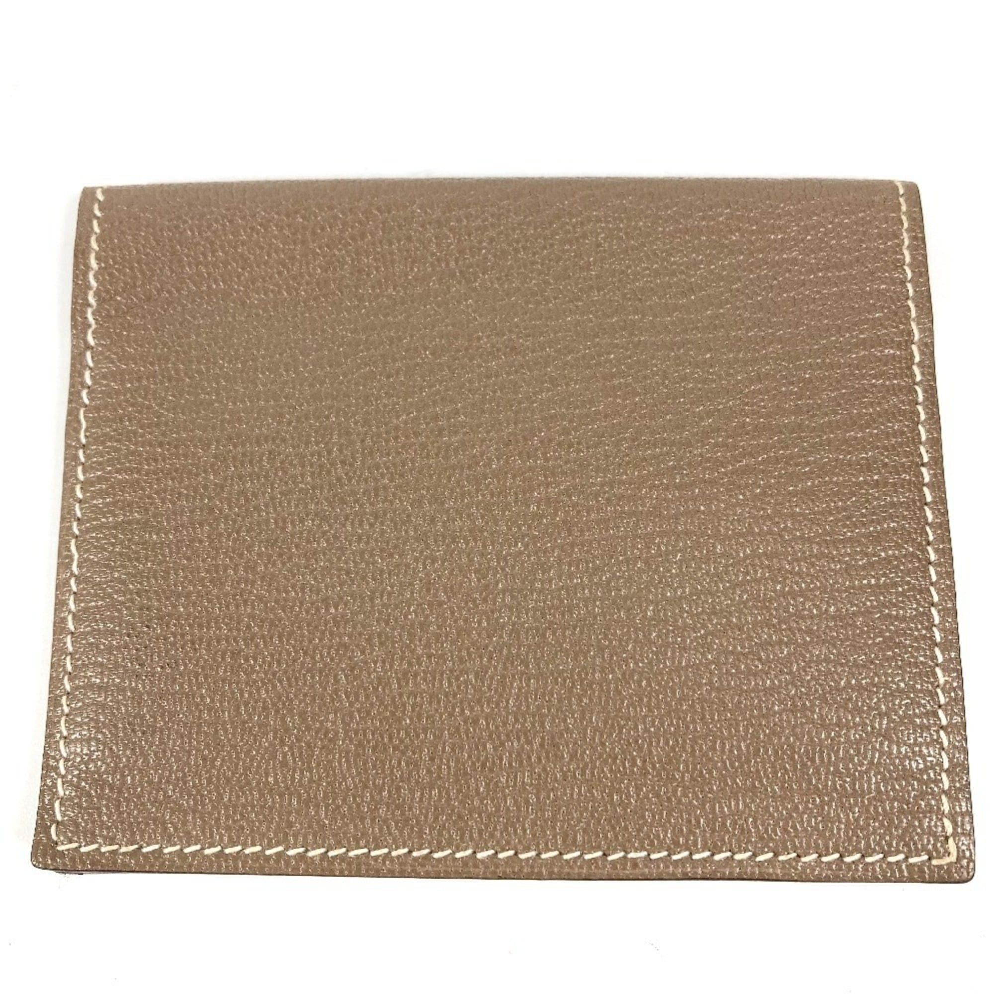 Hermes HERMES Evelyne logo punched bifold business card holder/pass case, leather, men's and women's, beige, Etoupe Size ONE SIZE - 2 Thumbnail