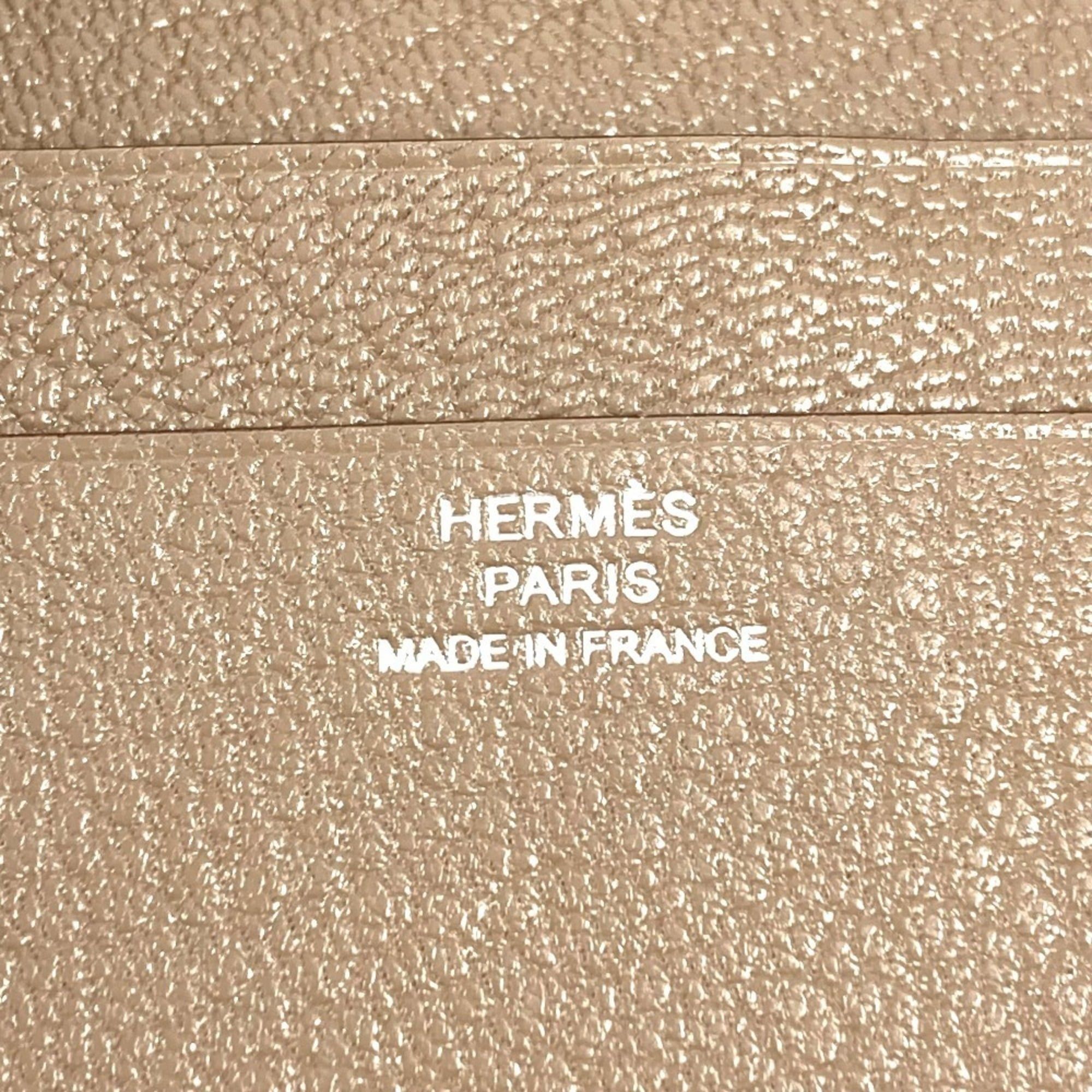 Hermes HERMES Evelyne logo punched bifold business card holder/pass case, leather, men's and women's, beige, Etoupe Size ONE SIZE - 10 Thumbnail