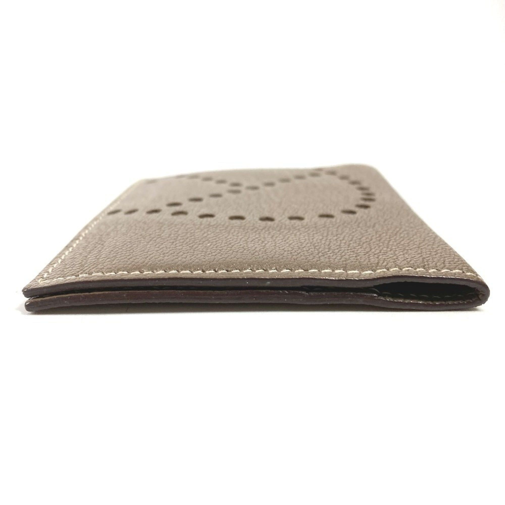 Hermes HERMES Evelyne logo punched bifold business card holder/pass case, leather, men's and women's, beige, Etoupe Size ONE SIZE - 3 Thumbnail