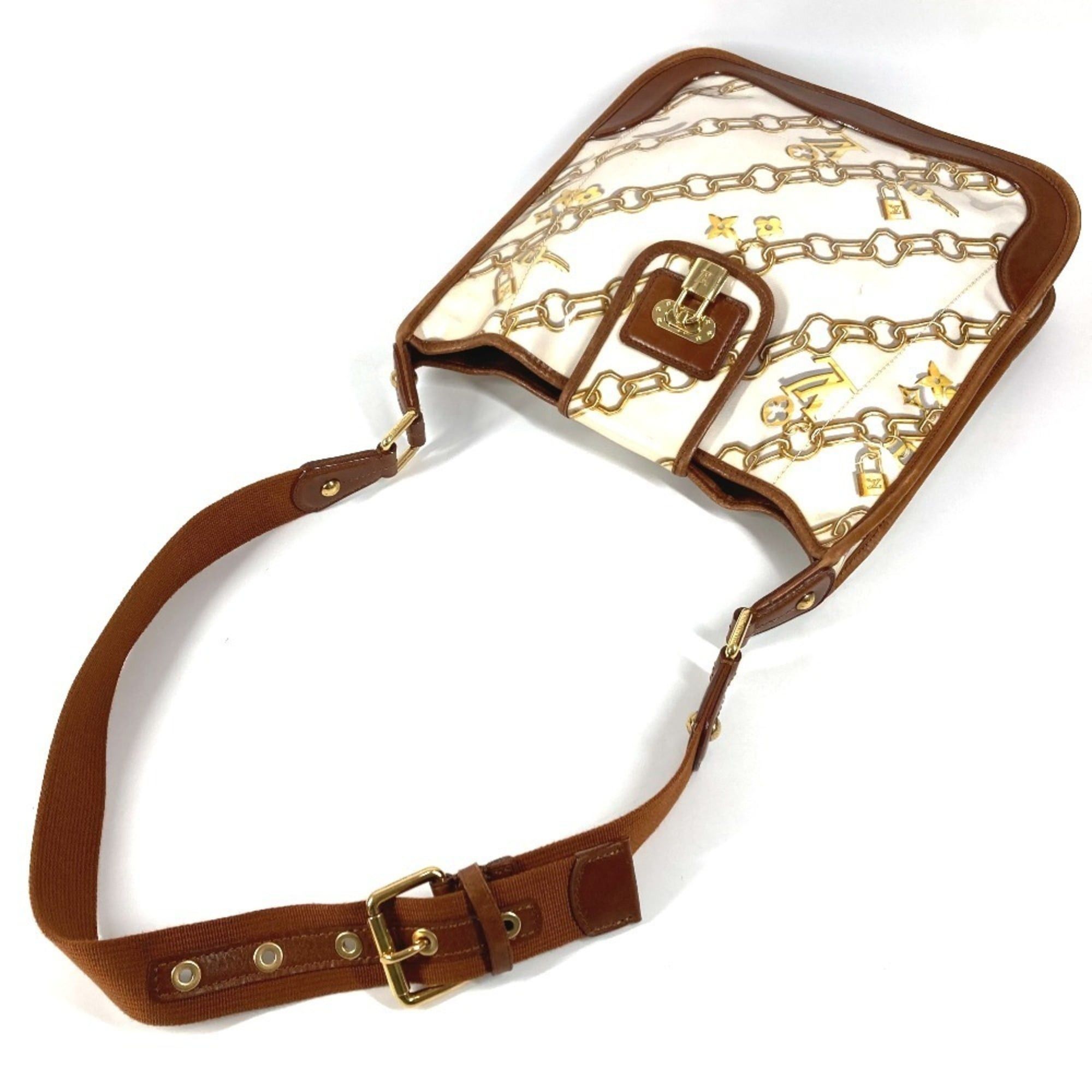 LOUIS VUITTON M95158 Monogram Charm Musette Shoulder Bag with Chain Pattern, Vinyl and Leather, Women's, White