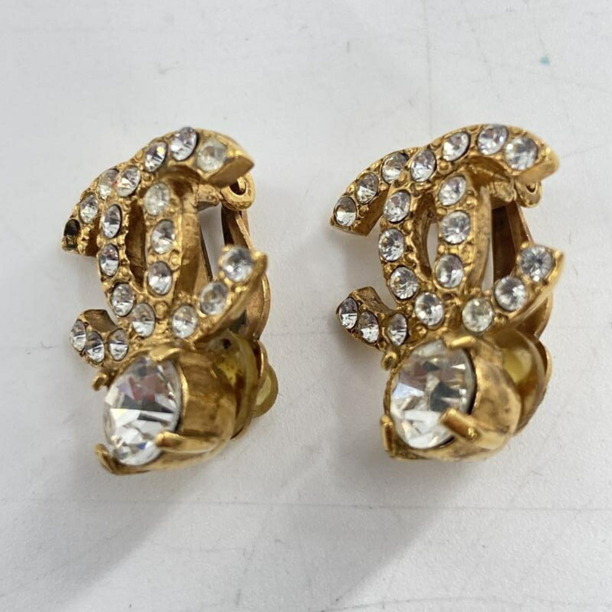 Chanel CHANEL Coco Mark Rhinestone Earrings, Gold Size ONE SIZE - 2 Thumbnail