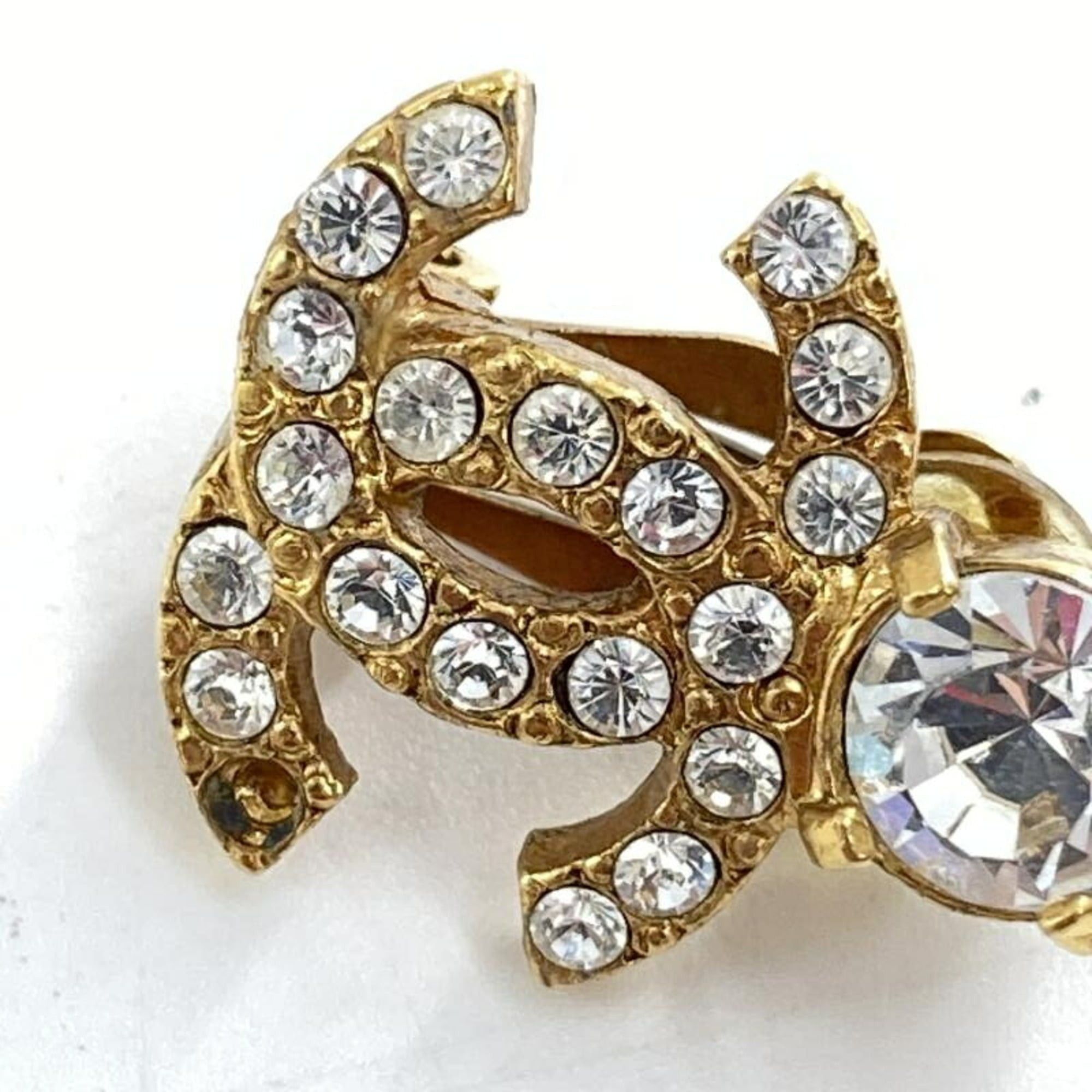 Chanel CHANEL Coco Mark Rhinestone Earrings, Gold Size ONE SIZE - 8 Thumbnail