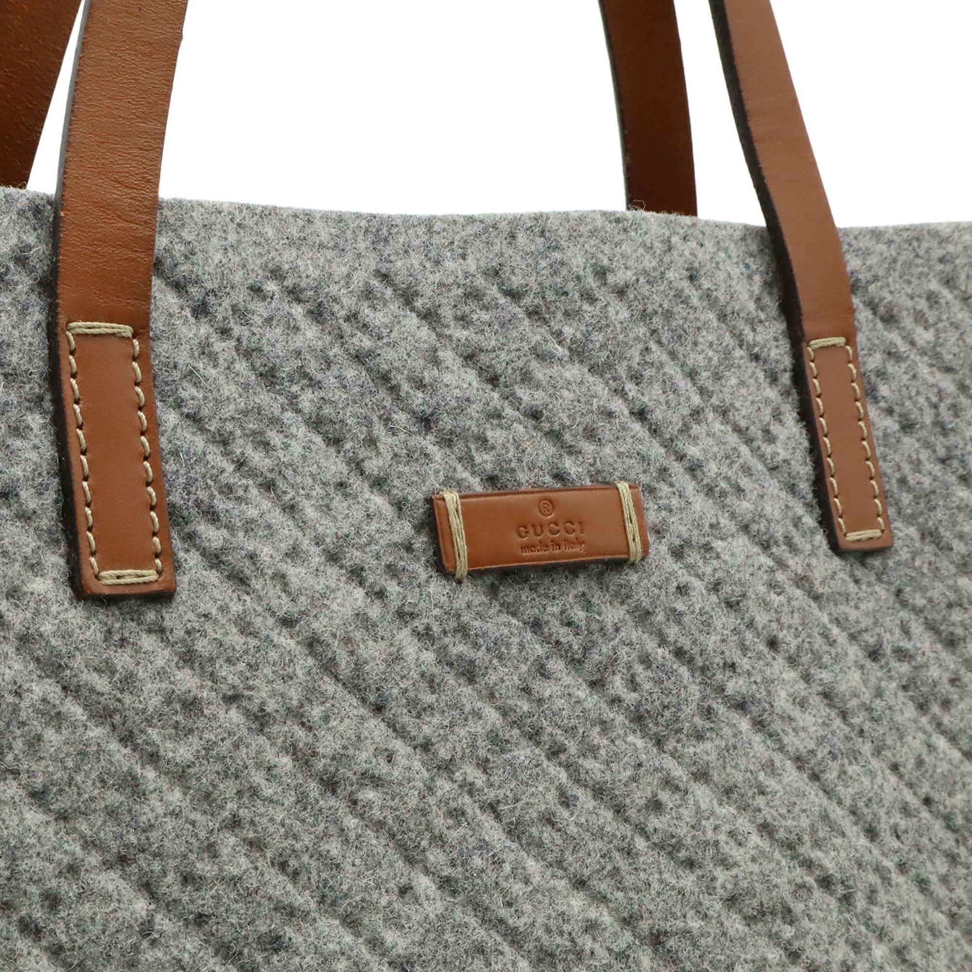 Gucci GUCCI Diamante Tote Bag, Shoulder Handbag, Felt, Wool, Leather, Gray, Brown, 295267 Size ONE SIZE - 8 Thumbnail