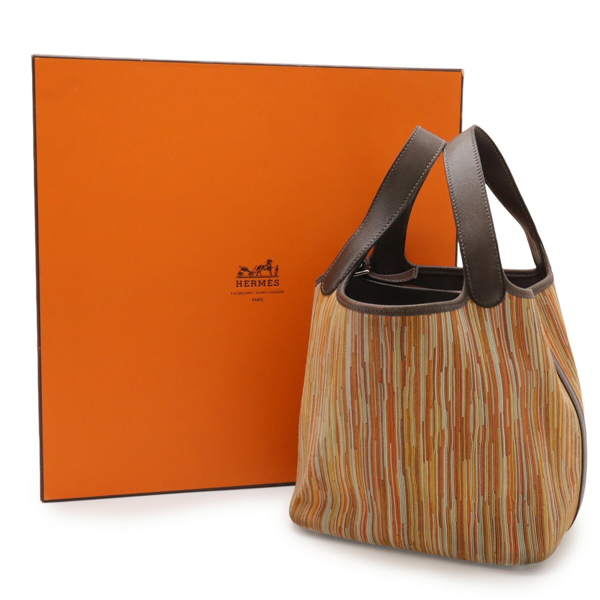 Hermes HERMES Picotin PM Handbag Tote Bag Vibrato Swift Leather Orange Multicolor Dark Brown Sold Size ONE SIZE - 9 Thumbnail