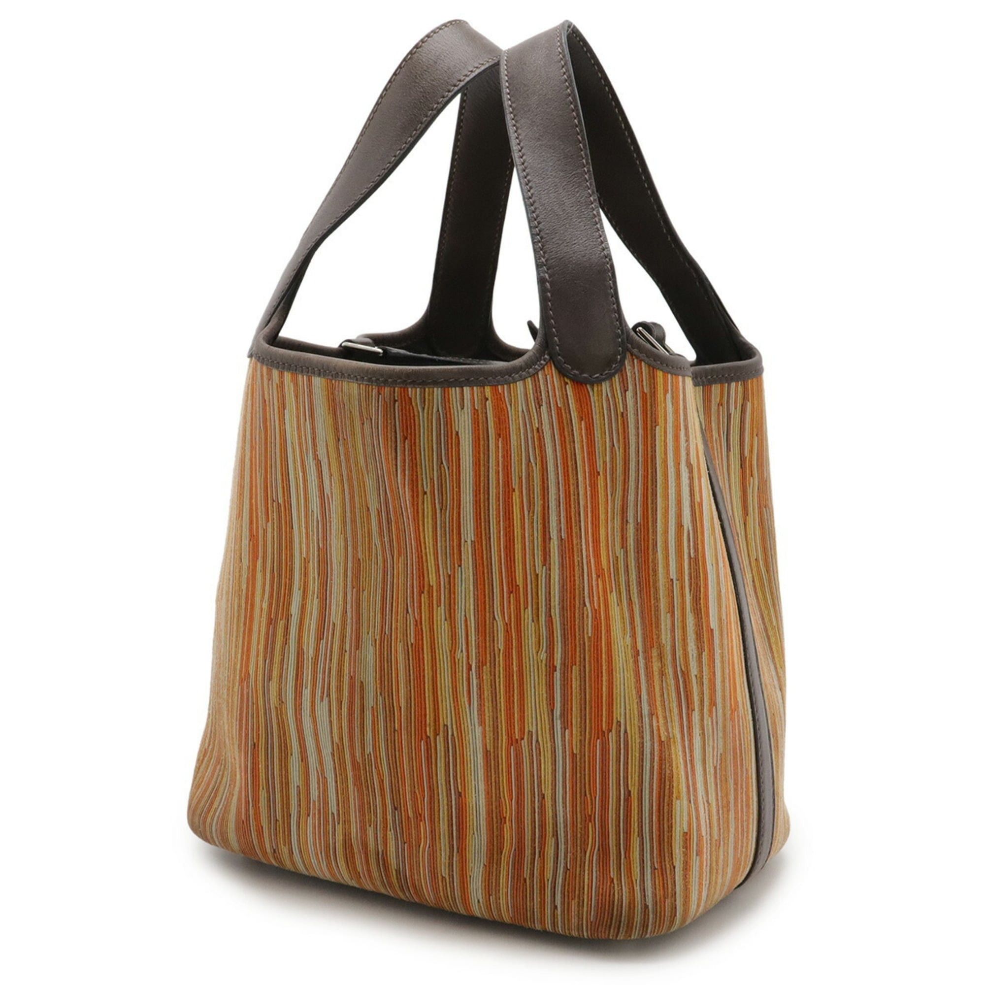 Hermes HERMES Picotin PM Handbag Tote Bag Vibrato Swift Leather Orange Multicolor Dark Brown Sold Size ONE SIZE - 3 Thumbnail