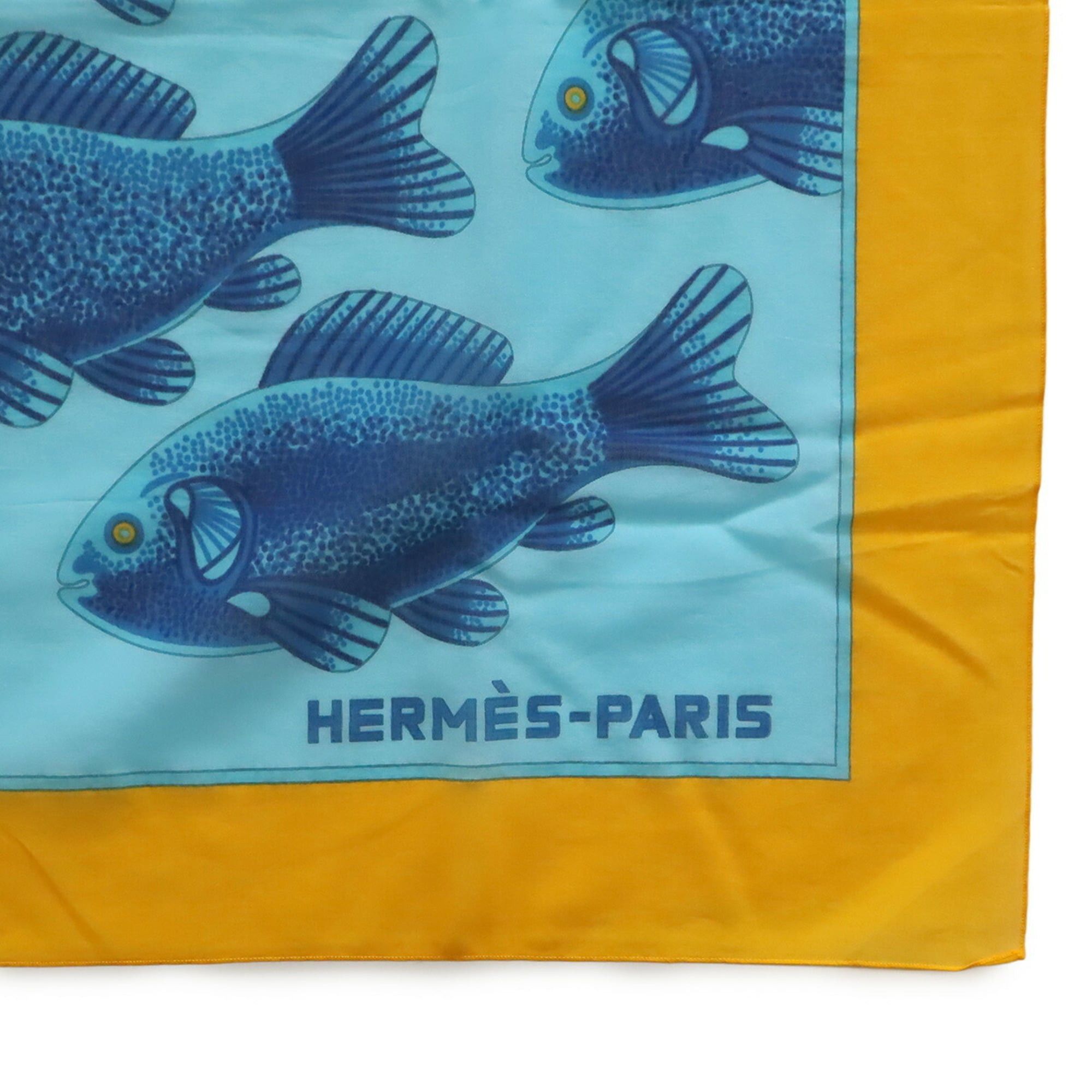 Hermes HERMES Large Stole, Scarf, Muffler, Shawl, Pareo, Fish Motif, 100% Cotton, Blue, Yellow Size ONE SIZE - 4 Thumbnail