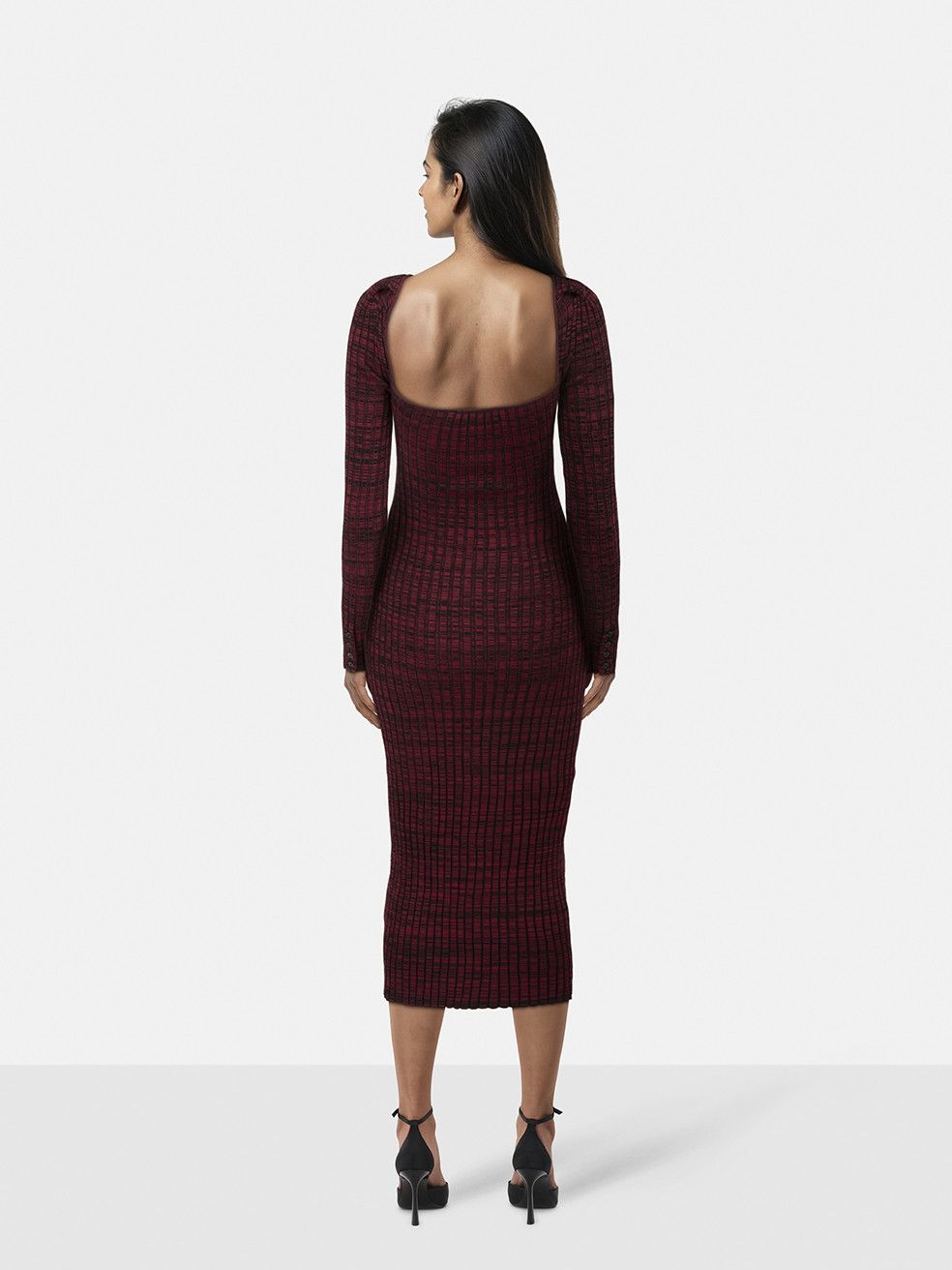 Self-Portrait Burgundy Ribbed Knit Midi Dress Size S / US 4 / IT 40 - 2 Thumbnail