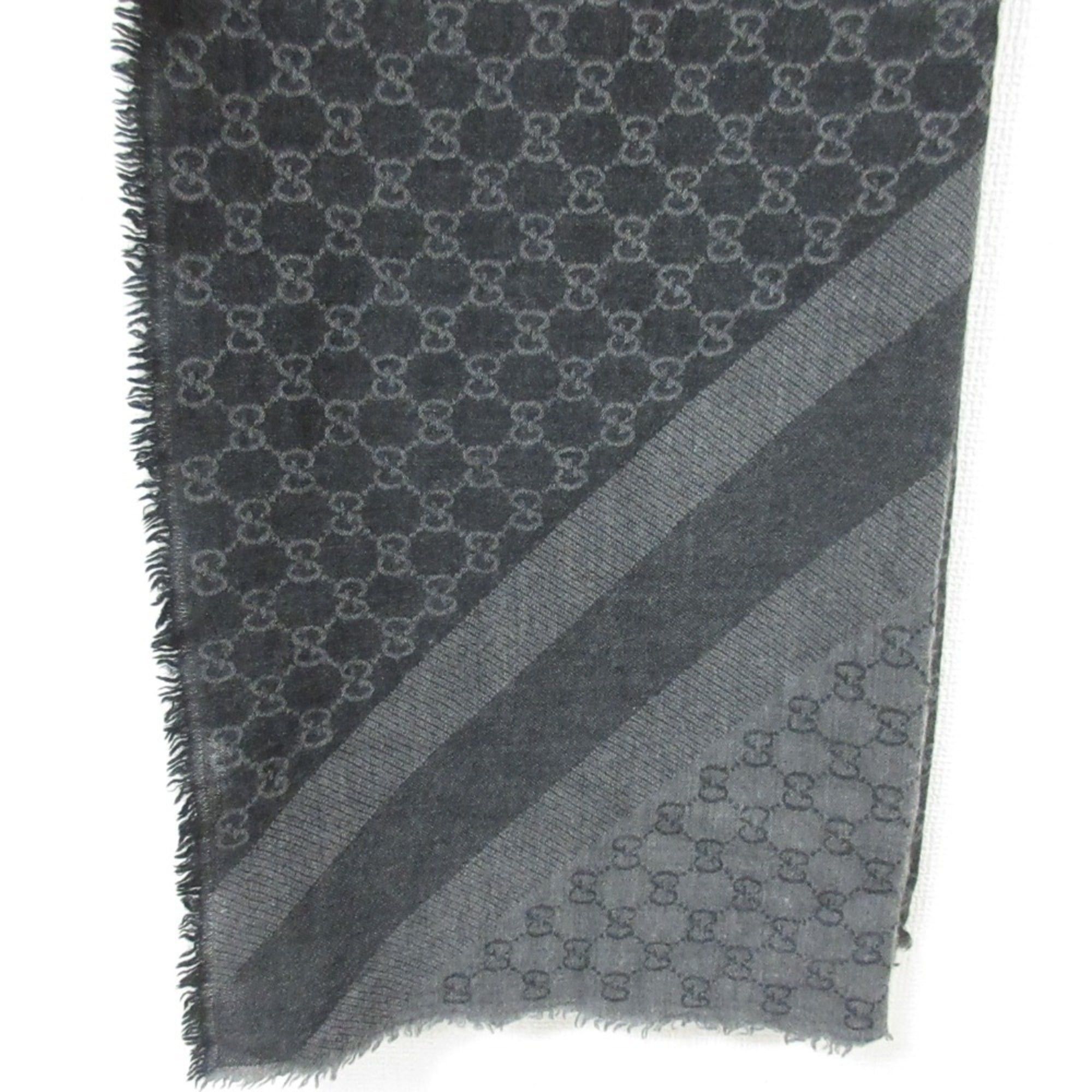 Gucci GUCCI Wool and Silk GG Pattern Large Stole, Dark Gray, Women's Size ONE SIZE - 3 Thumbnail