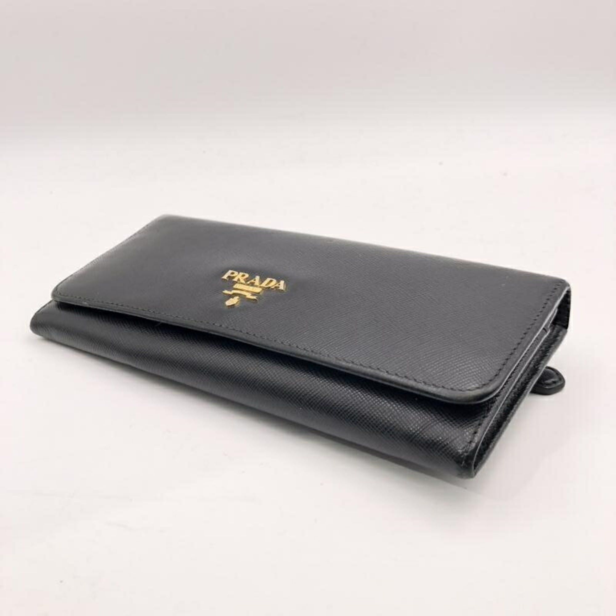 Prada PRADA Saffiano Double Long Wallet in Black Size ONE SIZE - 3 Thumbnail