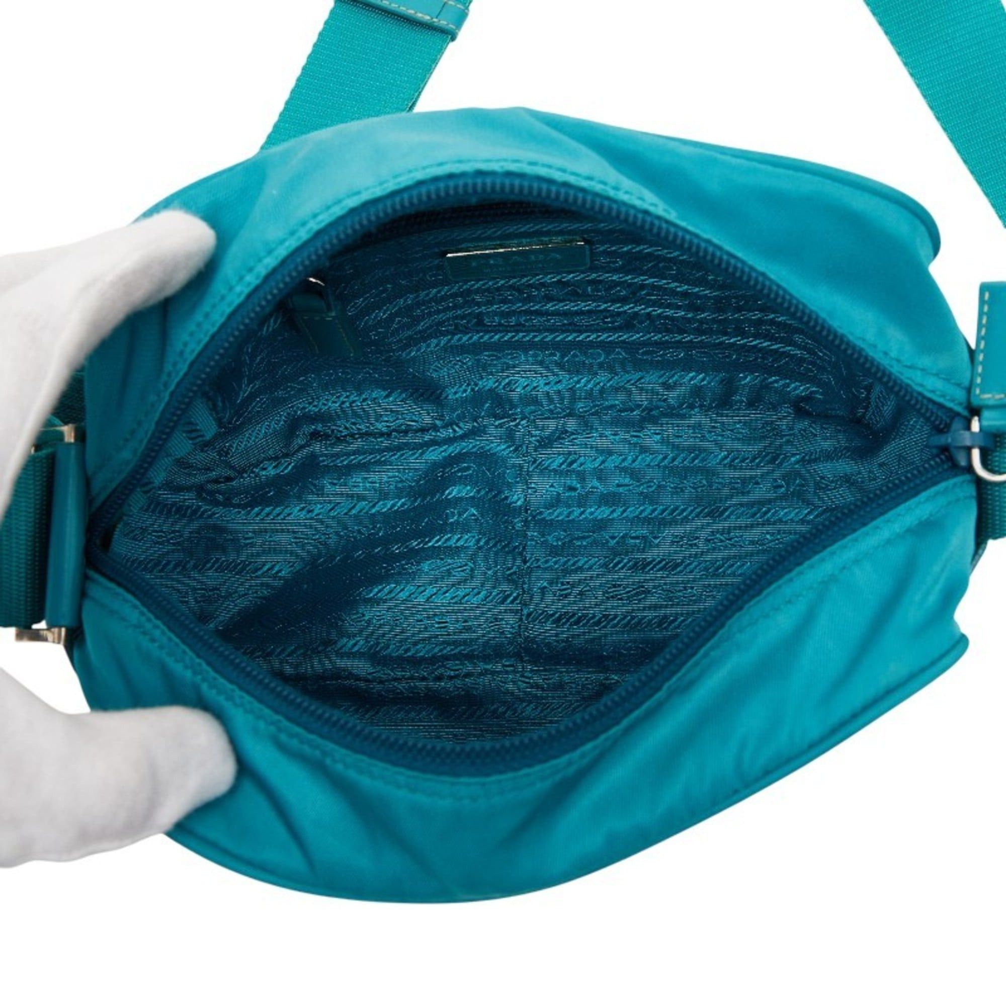 Prada Prada Triangle Logo Plate Shoulder Bag BT0658 Turquoise Blue Nylon Women's PRADA Size ONE SIZE - 10 Thumbnail
