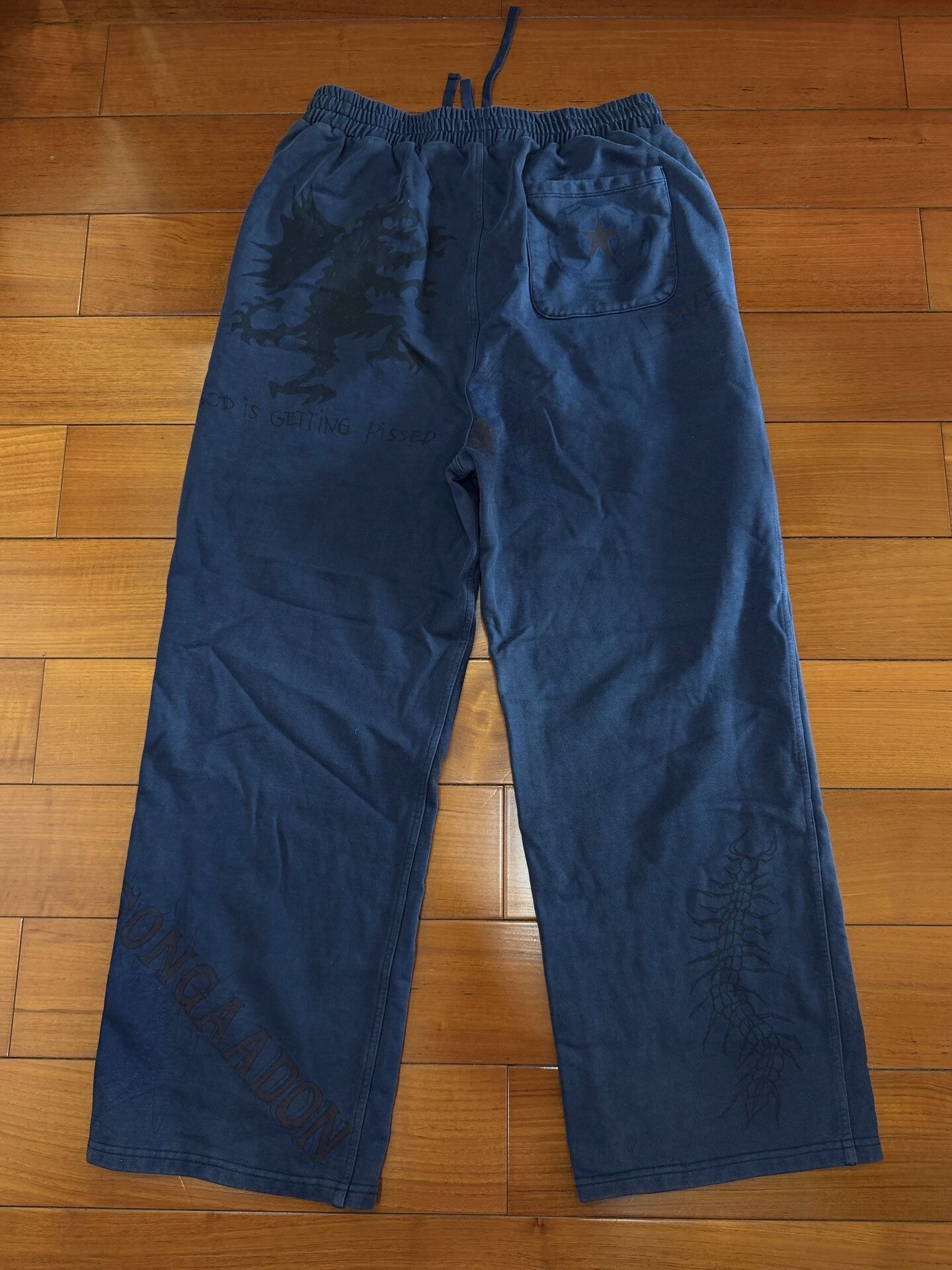 SONGZIO Graffiti Dark Blue Dirty Dye Wide-Leg Pants Size US 31 - 2 Thumbnail
