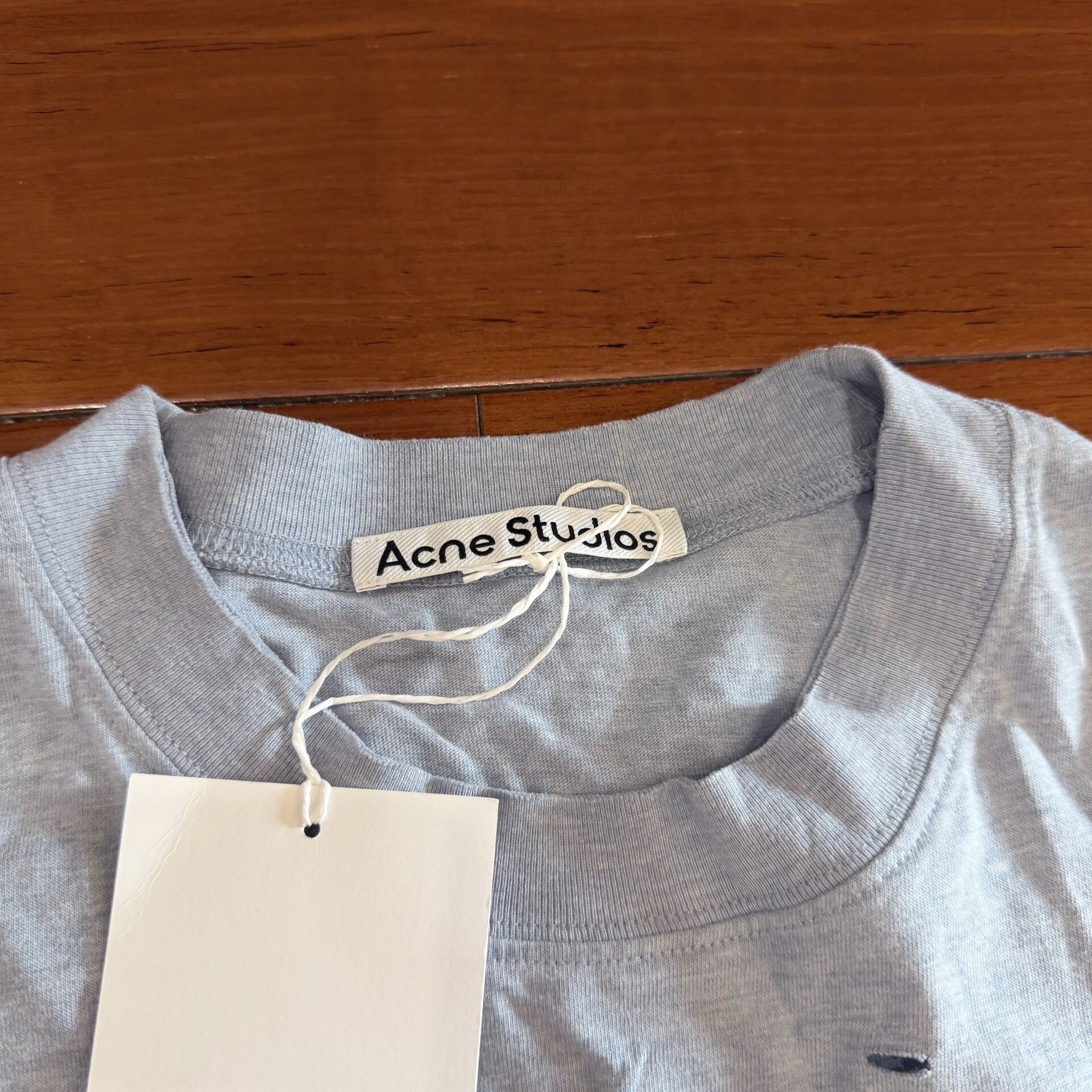Acne Studios Acne Studio Light Blue Distressed Ripped Tee Size US L / EU 52-54 / 3 - 4 Thumbnail