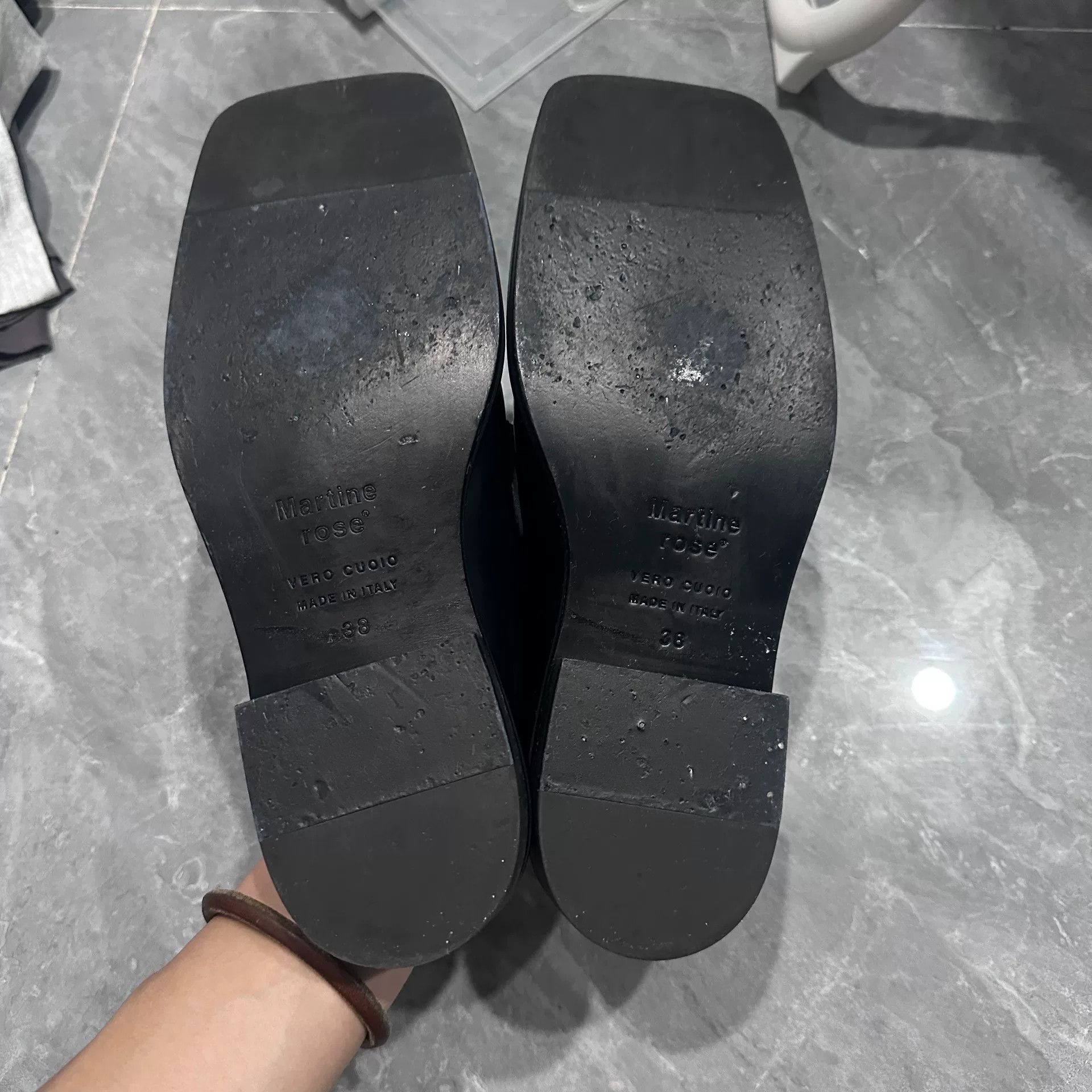 Martine Rose Martine Rose Silver Chain Shiny Leather Square-Toe Mules Size US 7 / IT 37 - 8 Thumbnail
