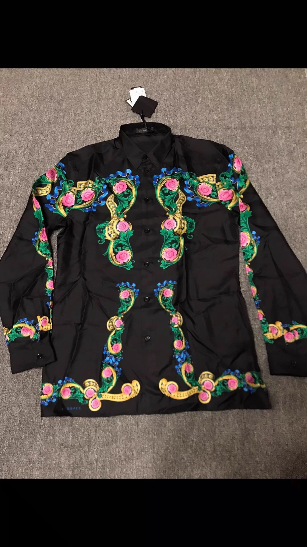 Versace Black XL Long Sleeve Floral Pattern Button-Up Shirt Size US XL / EU 56 / 4 - 3 Thumbnail