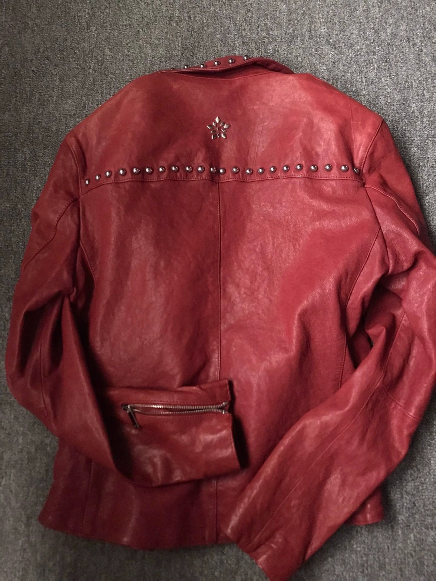 Emporio Armani Red Studded Leather Biker Jacket Size US M / EU 48-50 / 2 - 5 Thumbnail