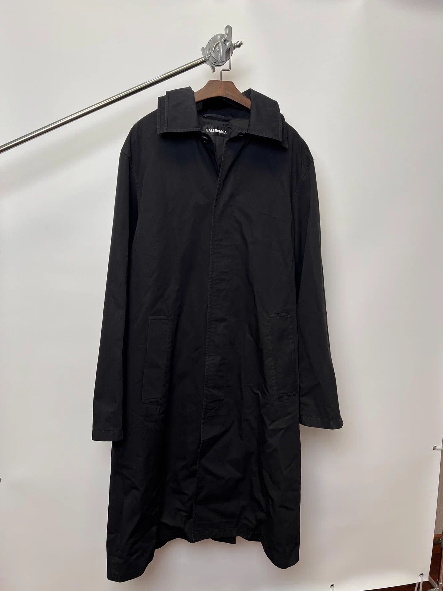 Balenciaga Black Long Coat with Collar and Pockets Size US S / EU 44-46 / 1 - 2 Thumbnail