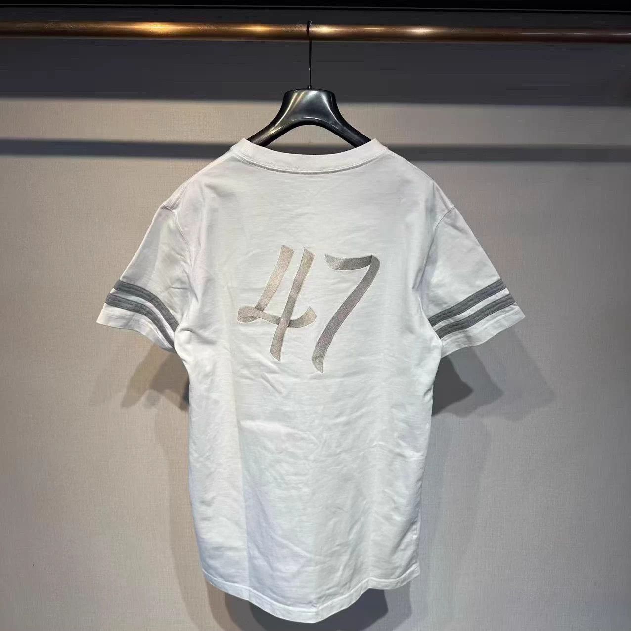 Dior White Short Sleeve Shirt with Striped Cuffs Size US S / EU 44-46 / 1 - 2 Thumbnail