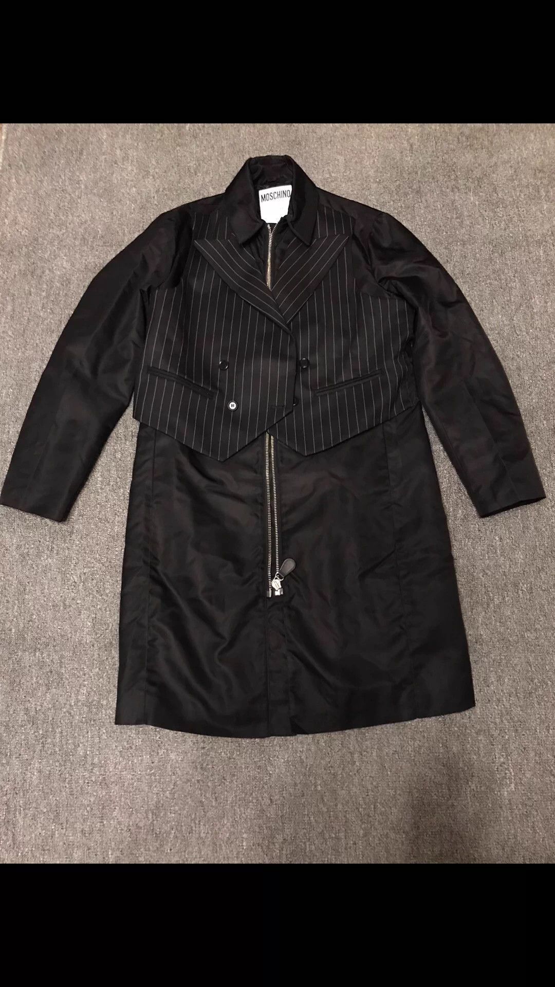 Moschino Black Striped Double-Breasted Long Coat Size US S / EU 44-46 / 1 - 3 Thumbnail