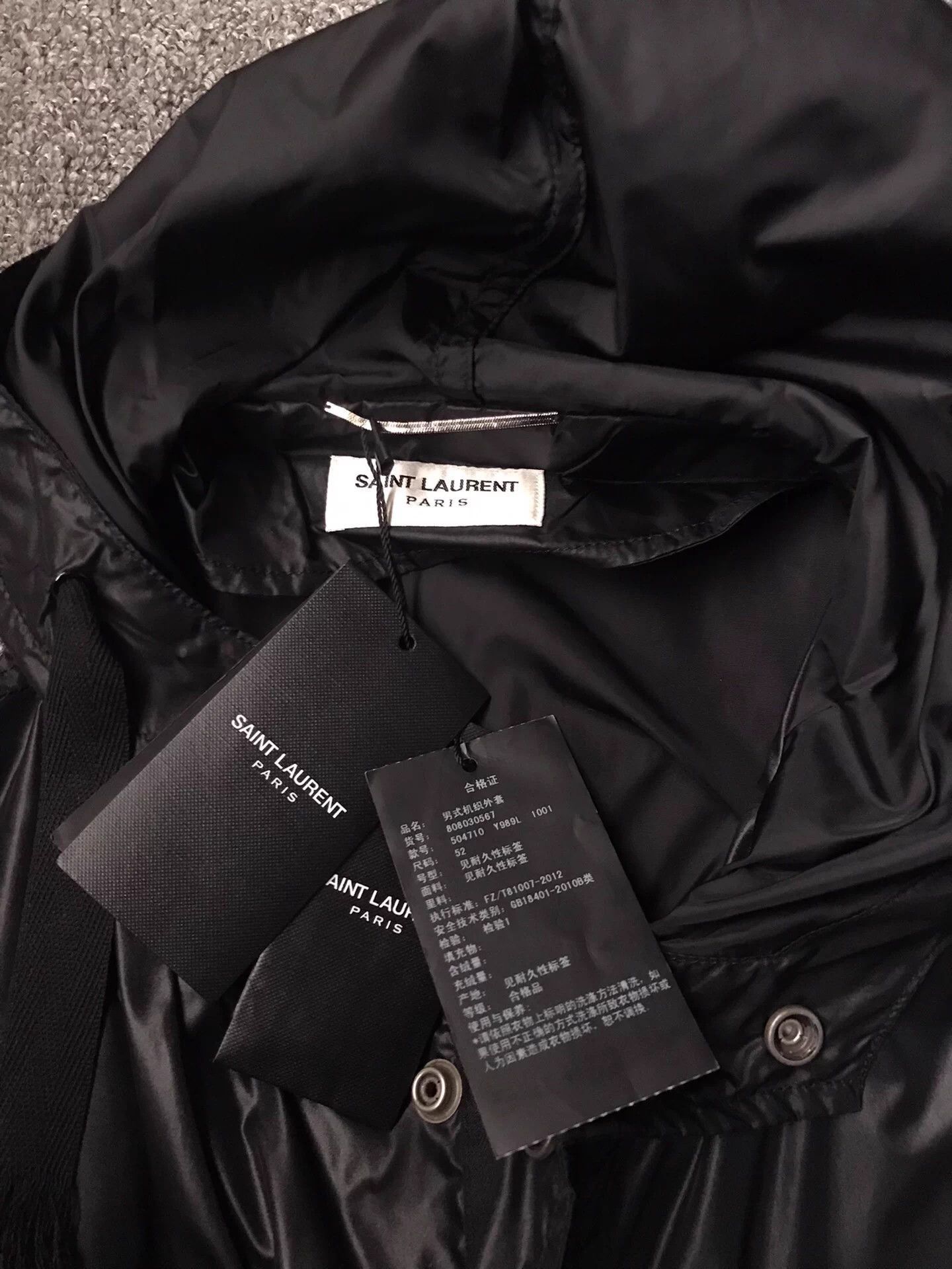 Saint Laurent Paris Black Hooded Light Jacket with Zipper Pockets Size US L / EU 52-54 / 3 - 4 Thumbnail