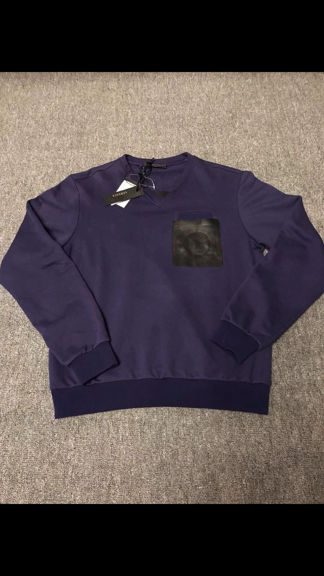 Versace Purple V-Neck Sweatshirt with Leather Pocket Size US M / EU 48-50 / 2 - 2 Thumbnail