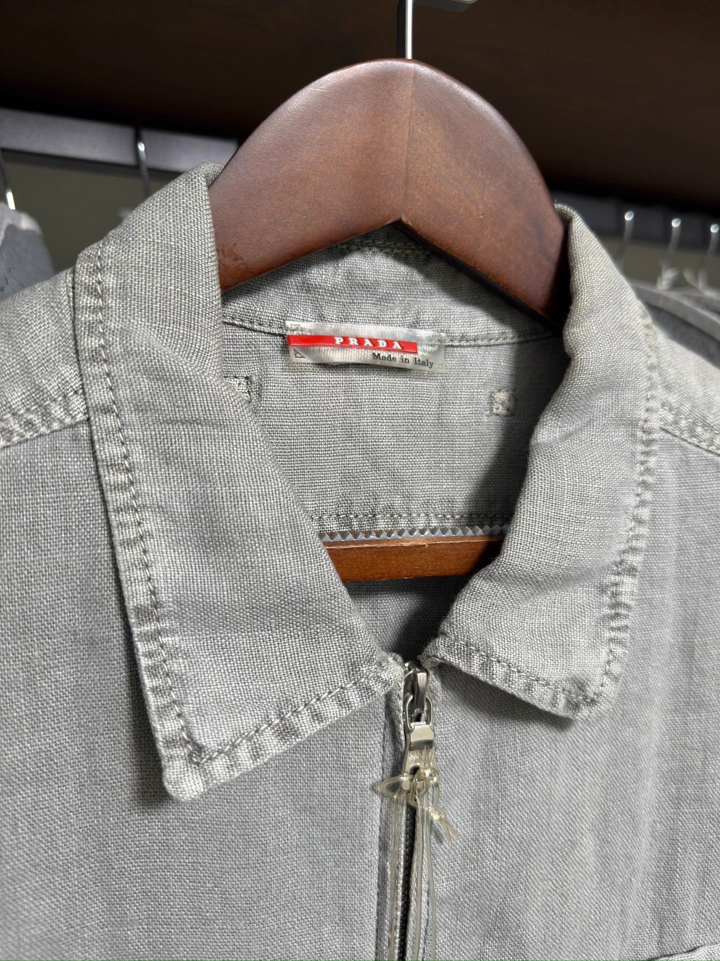 Prada Gray Long Sleeve Zip-Front Shirt Size US L / EU 52-54 / 3 - 3 Thumbnail
