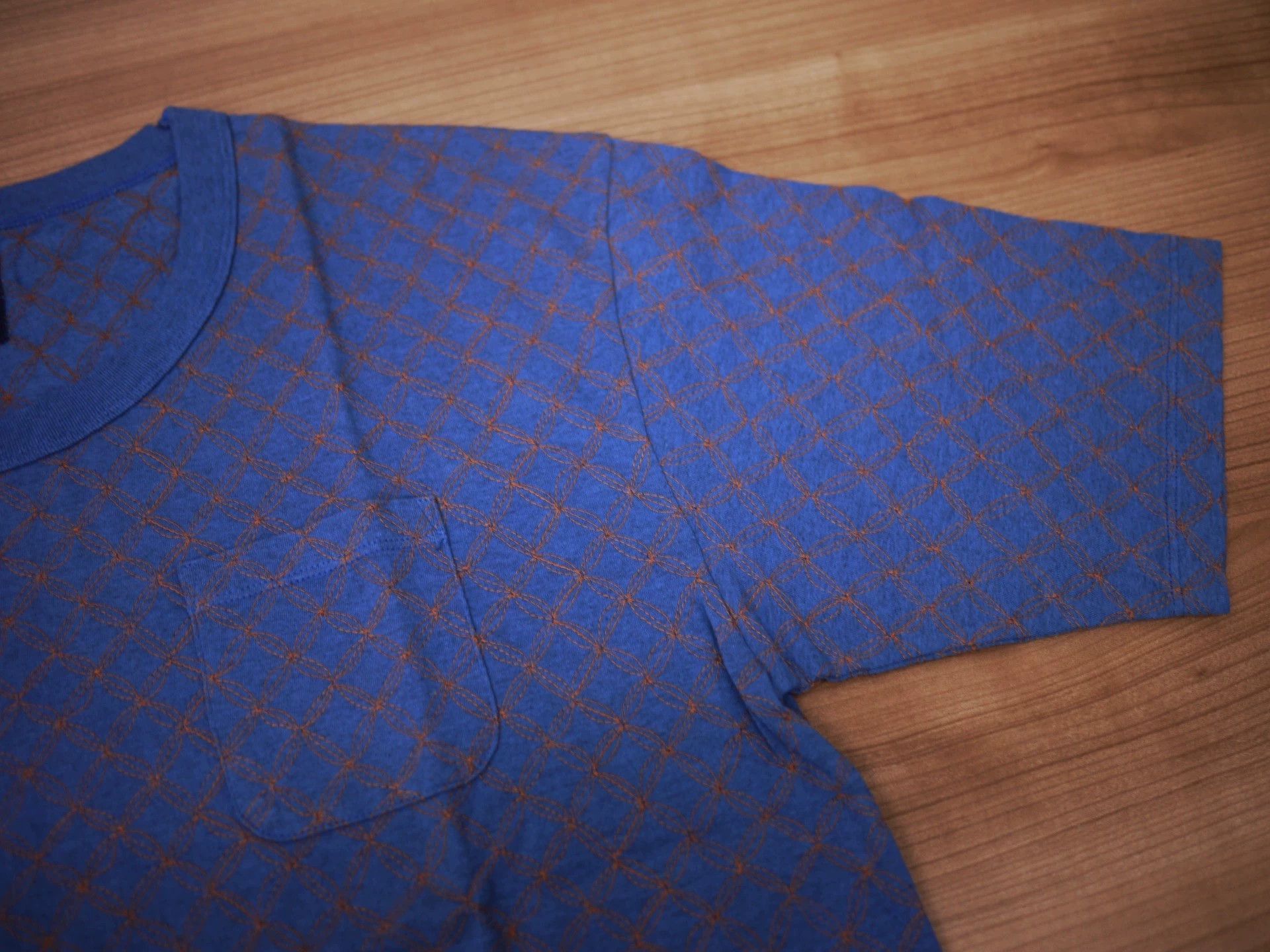 Visvim Blue Diamond Pattern Short Sleeve T-Shirt with Pocket Size US S / EU 44-46 / 1 - 3 Thumbnail