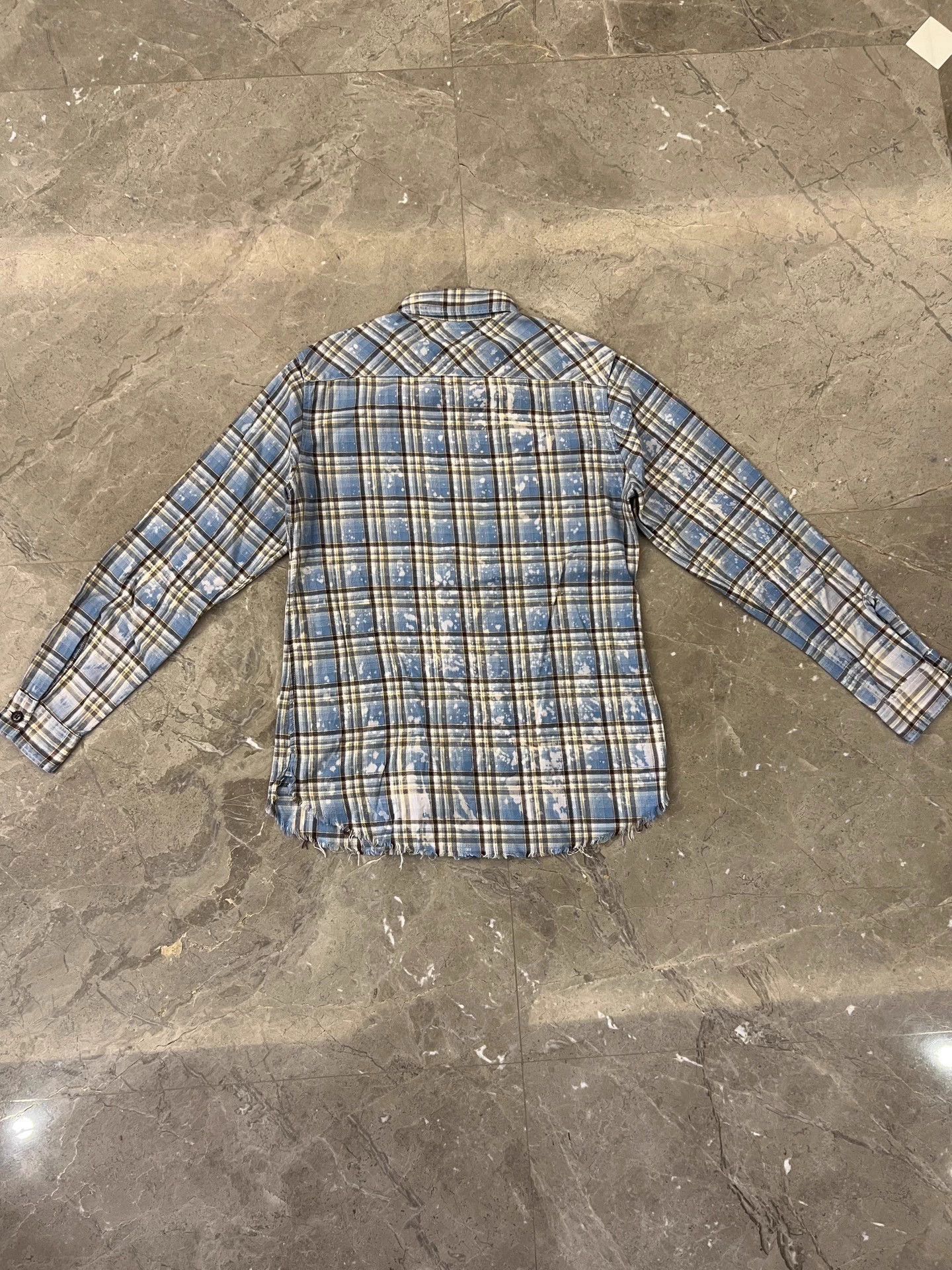 Saint Laurent Paris Blue Plaid Button-Up Shirt with Distressed Hem Size US S / EU 44-46 / 1 - 2 Thumbnail