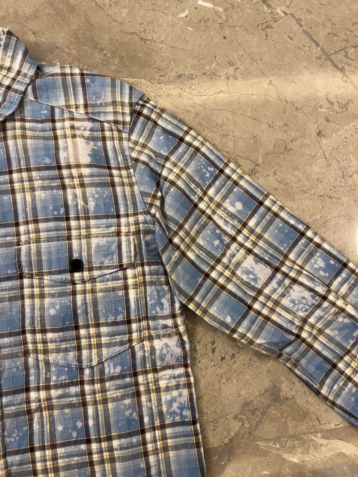 Saint Laurent Paris Blue Plaid Button-Up Shirt with Distressed Hem Size US S / EU 44-46 / 1 - 3 Thumbnail