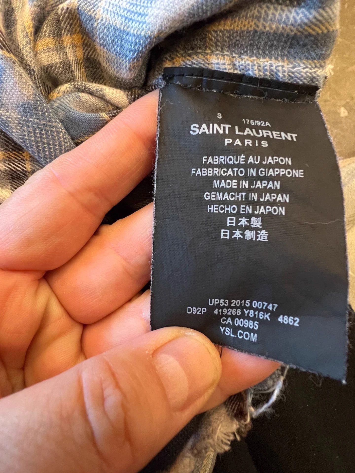 Saint Laurent Paris Blue Plaid Button-Up Shirt with Distressed Hem Size US S / EU 44-46 / 1 - 8 Thumbnail