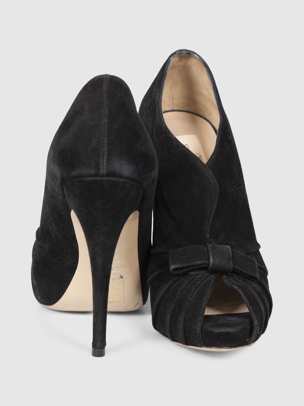 Valentino Black Suede Peep Toe Bow Heels Size US 6 / IT 36 - 4 Thumbnail