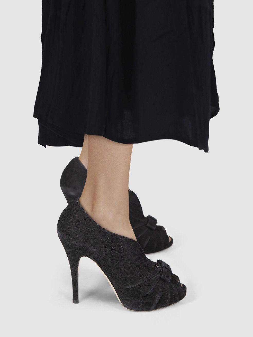 Valentino Black Suede Peep Toe Bow Heels Size US 6 / IT 36 - 2 Thumbnail