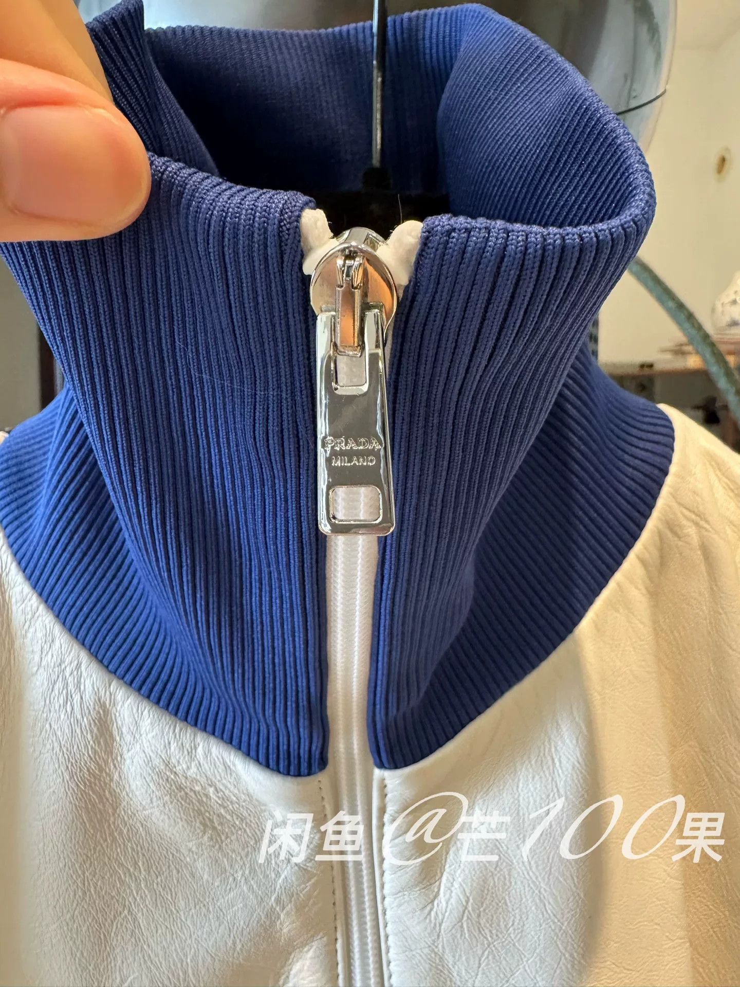 Prada Prada 25 Blue White Lambskin Leather Jacket Size US L / EU 52-54 / 3 - 4 Thumbnail