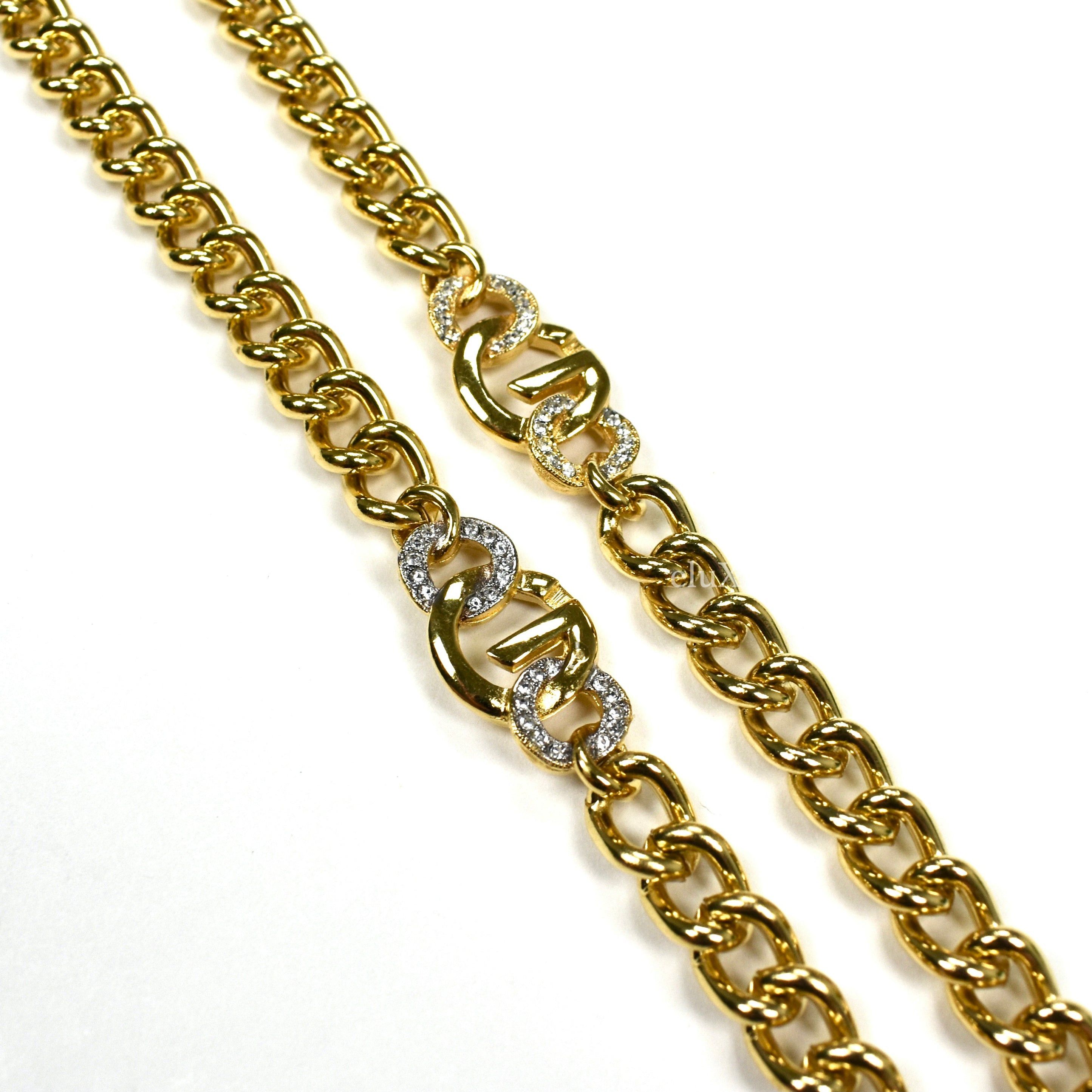 Givenchy Givenchy 25.5" Gold Crystal Logo Link Chain Necklace Size ONE SIZE - 2 Thumbnail