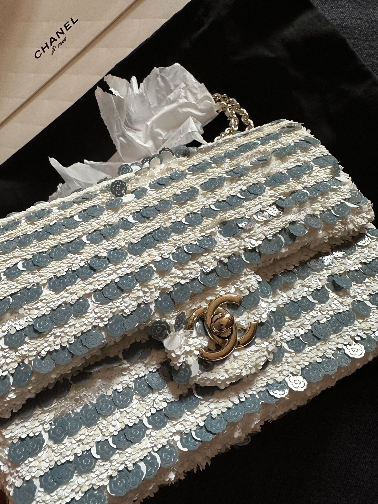 Chanel Chanel 26C Blue Stripe Sequin Bag Size ONE SIZE - 2 Thumbnail