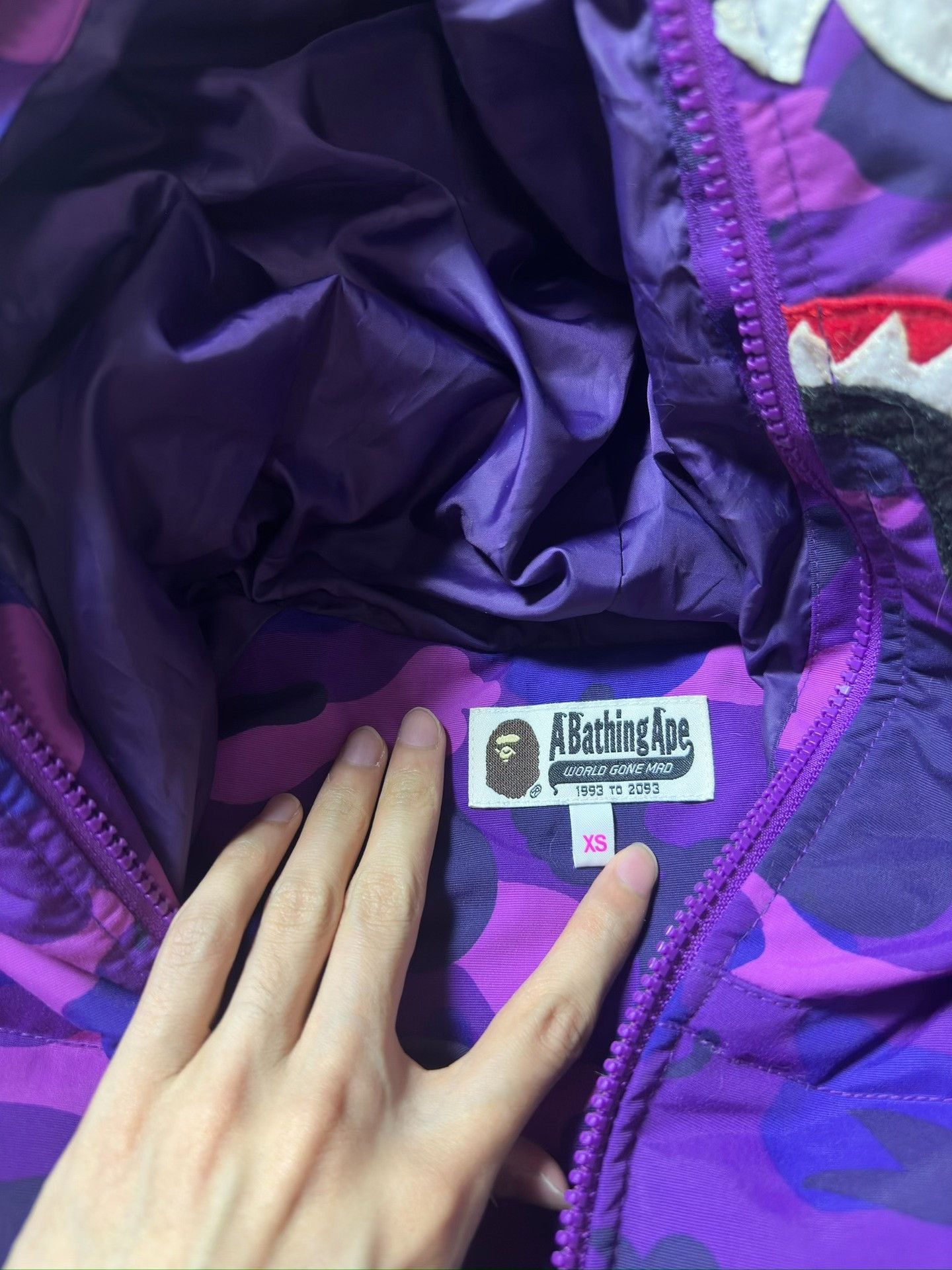 Bape Bape Shark Camo Purple Down Jacket Size US XS / EU 42 / 0 - 4 Thumbnail