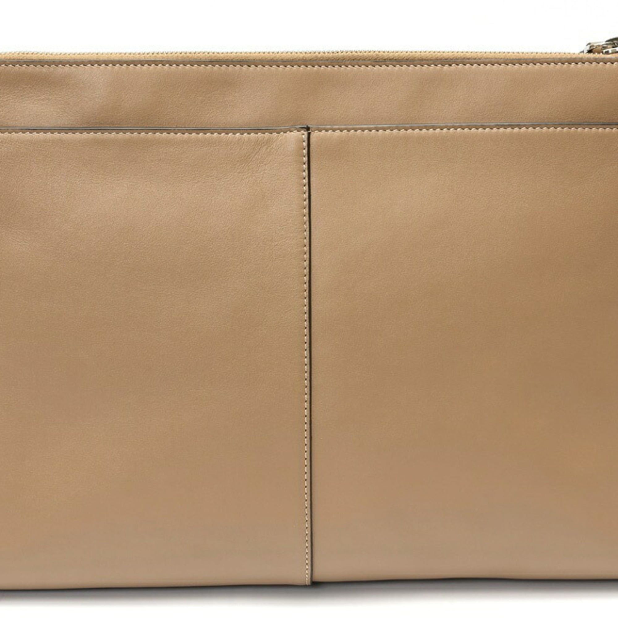 Tod's Tod's Document Holder Pouch Medium Clutch Bag Leather Beige S-160145 Size ONE SIZE - 3 Thumbnail