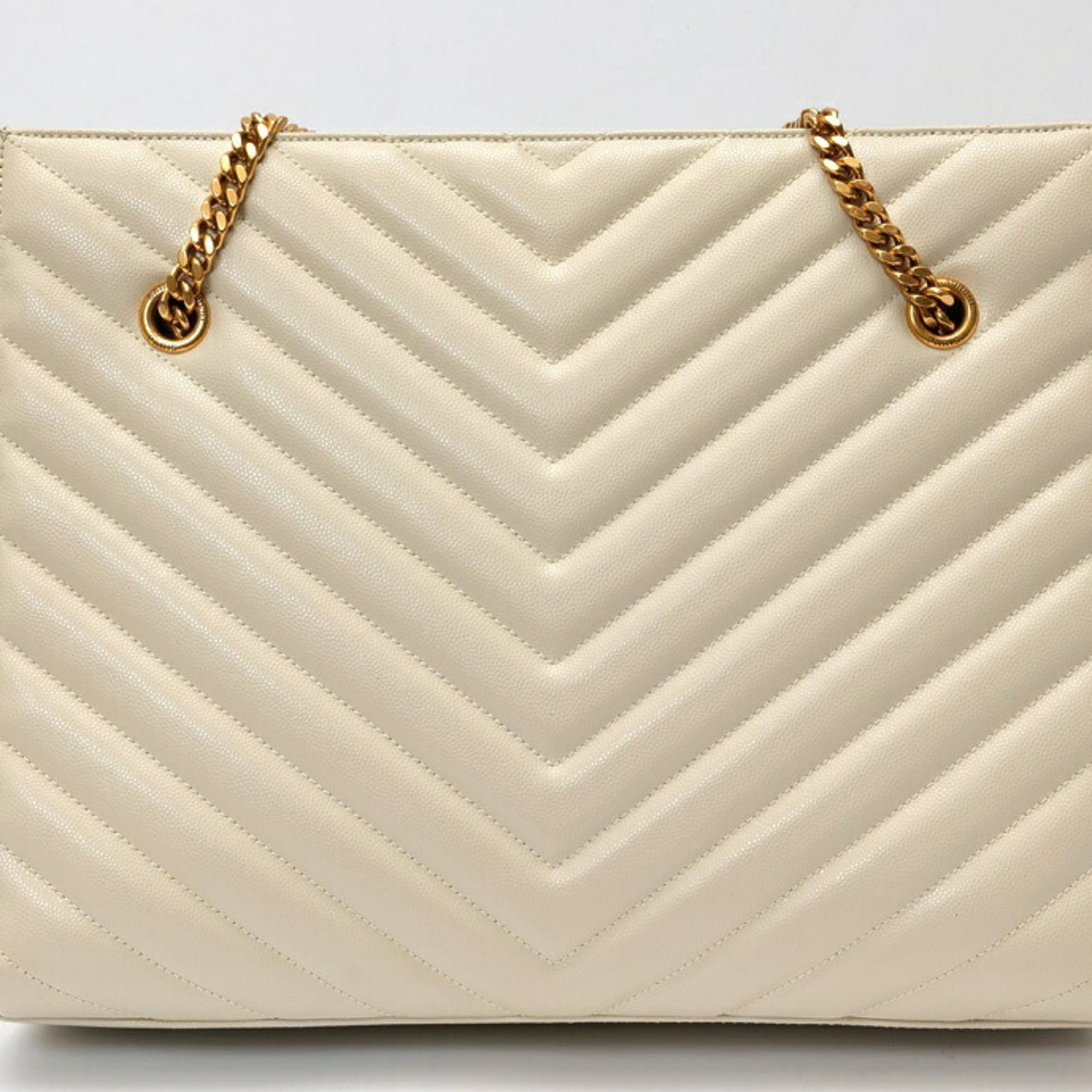 Saint Laurent Paris Saint Laurent Chain Tote Shoulder Bag 568864 Calfskin Ivory S-160141 Size ONE SIZE - 3 Thumbnail