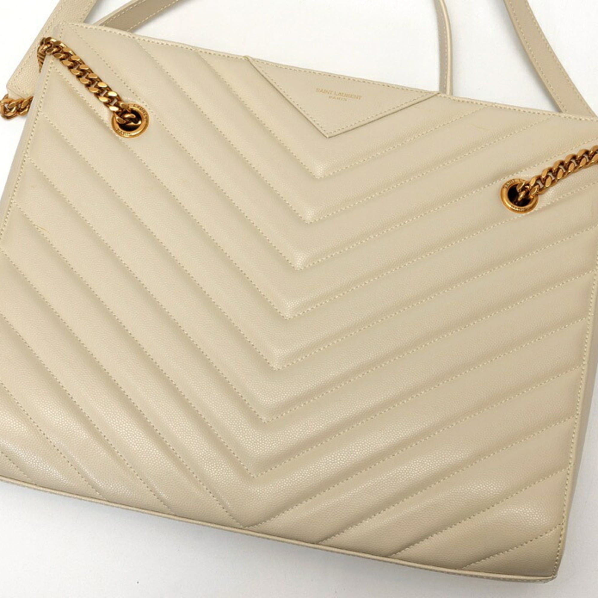 Saint Laurent Paris Saint Laurent Chain Tote Shoulder Bag 568864 Calfskin Ivory S-160141 Size ONE SIZE - 4 Thumbnail