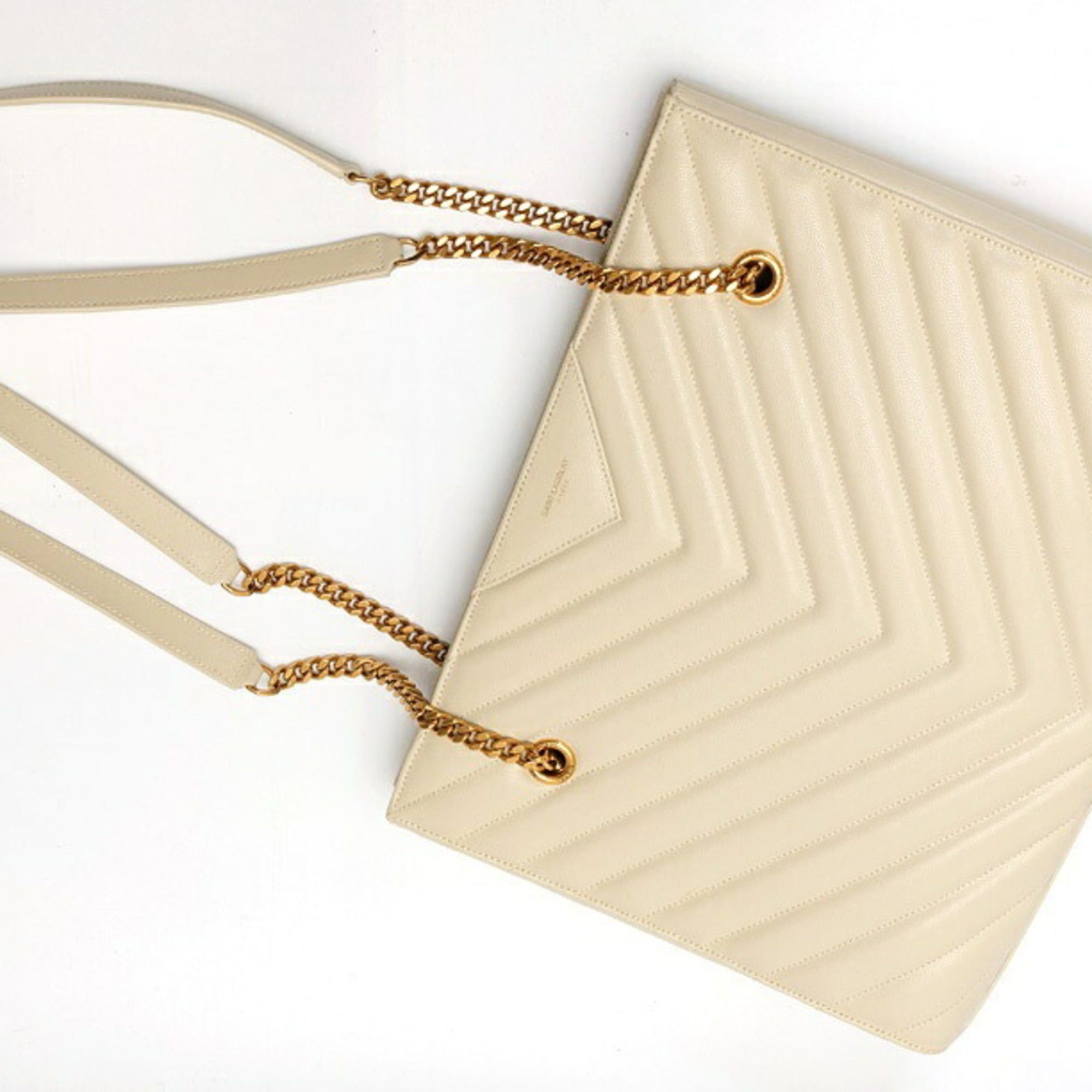 Saint Laurent Paris Saint Laurent Chain Tote Shoulder Bag 568864 Calfskin Ivory S-160141 Size ONE SIZE - 2 Thumbnail