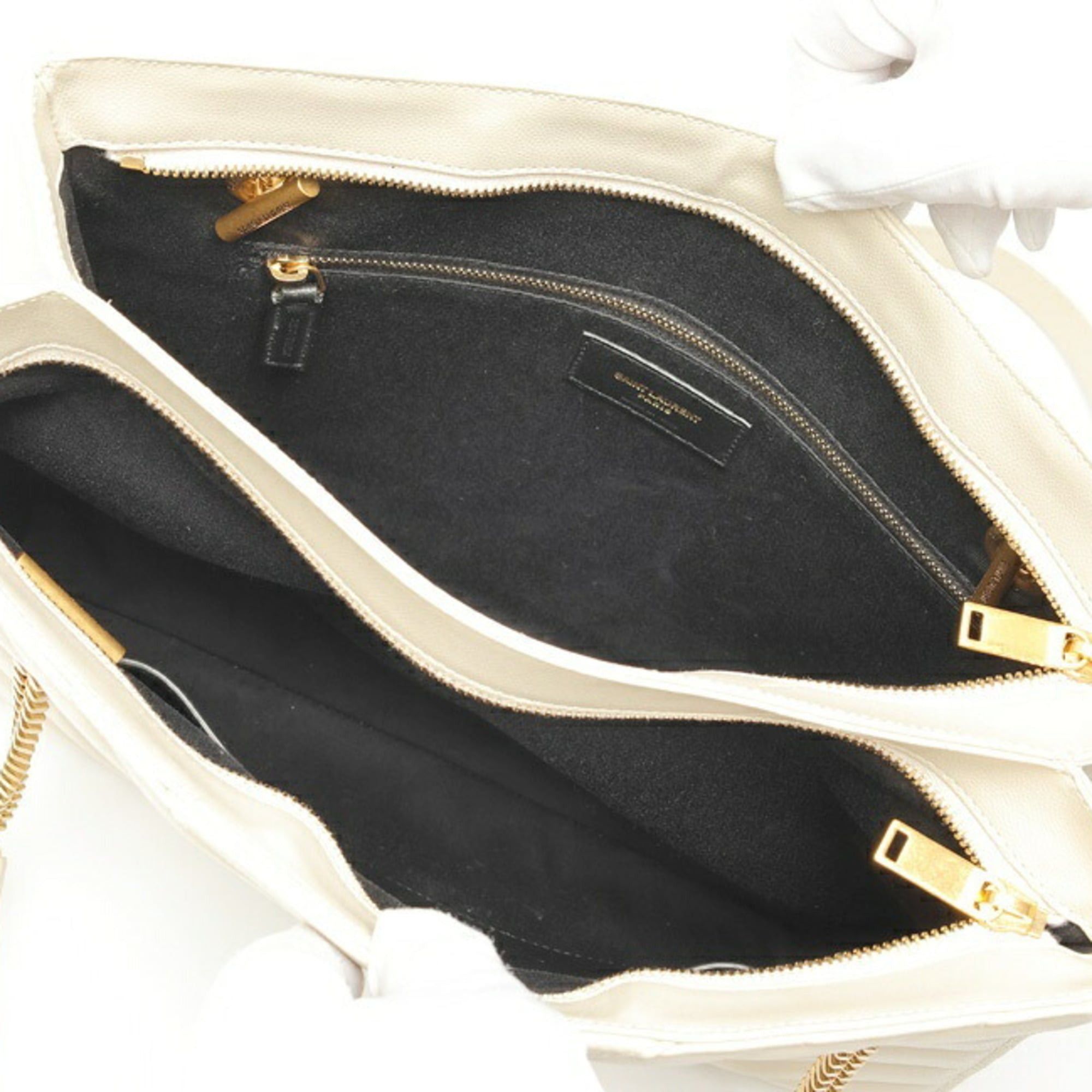 Saint Laurent Paris Saint Laurent Chain Tote Shoulder Bag 568864 Calfskin Ivory S-160141 Size ONE SIZE - 7 Thumbnail