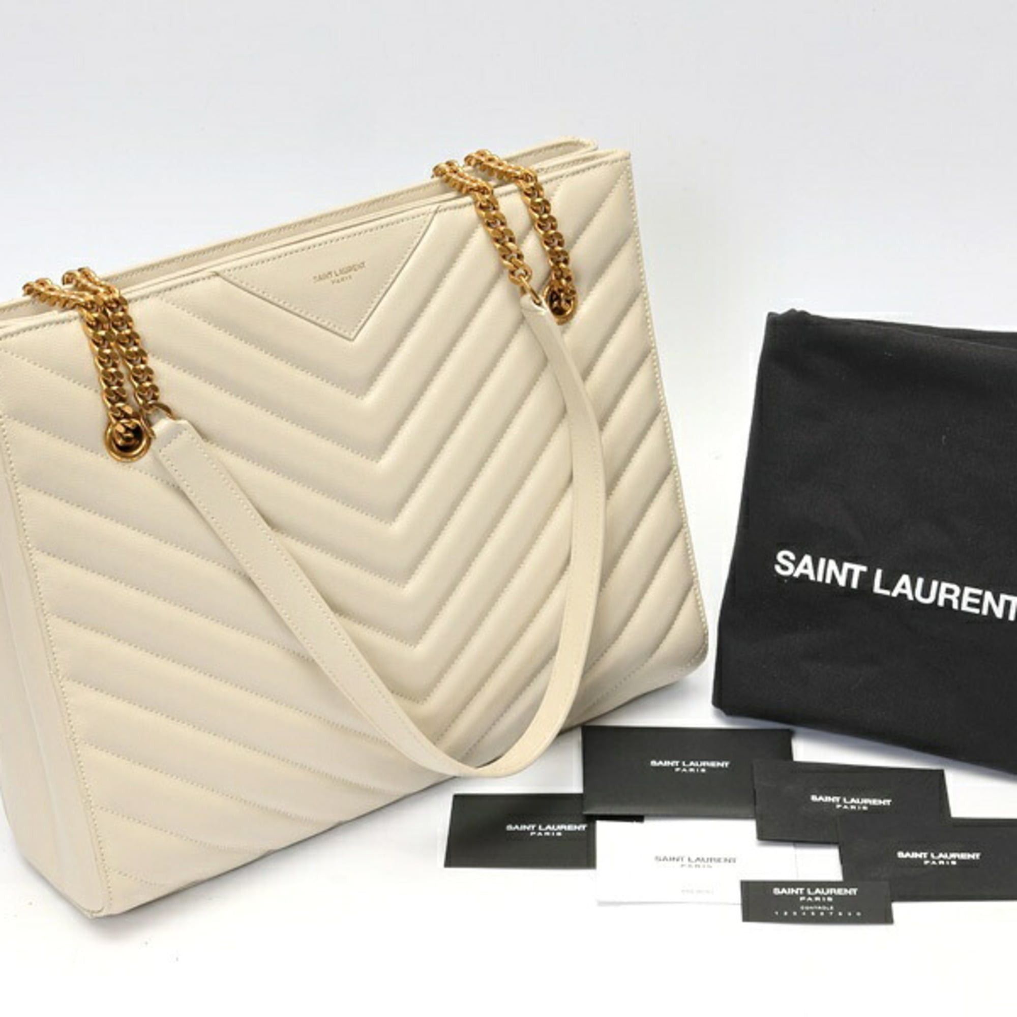 Saint Laurent Paris Saint Laurent Chain Tote Shoulder Bag 568864 Calfskin Ivory S-160141 Size ONE SIZE - 8 Thumbnail