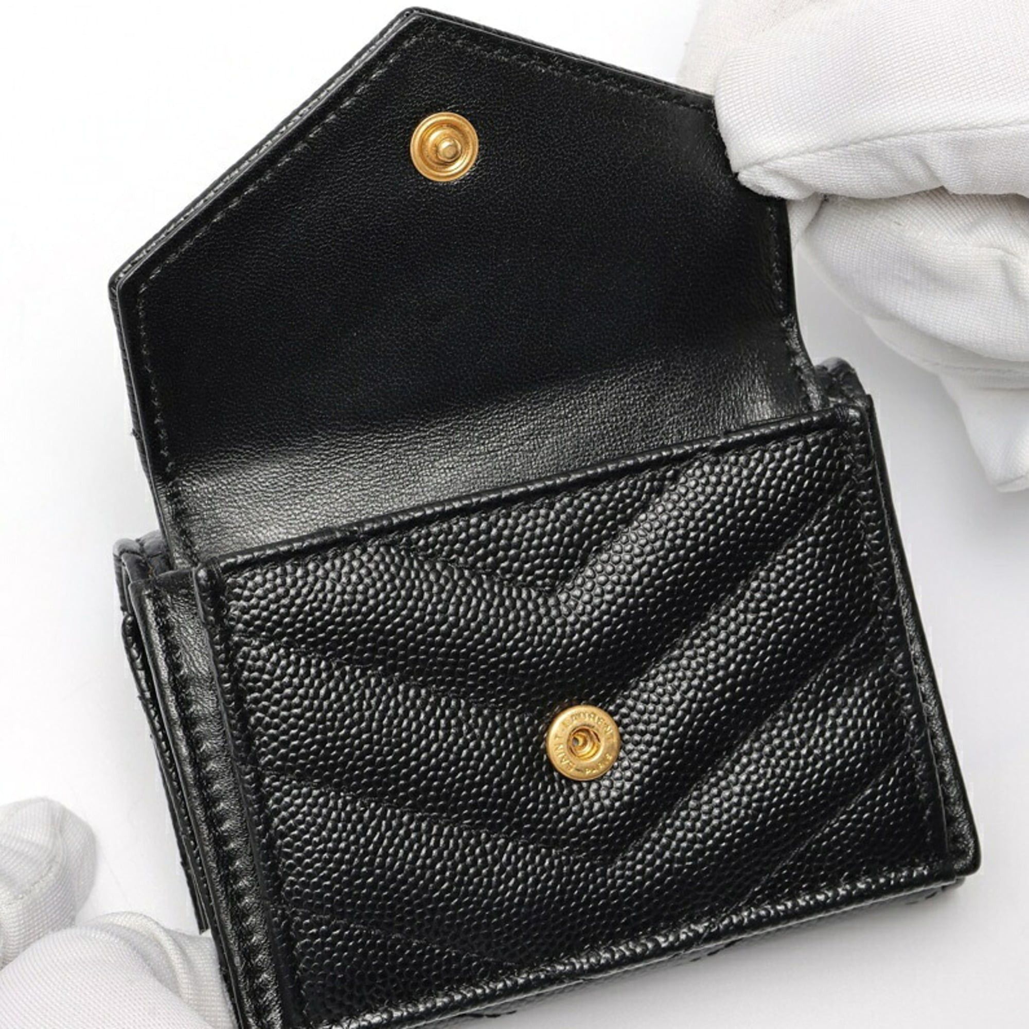 Saint Laurent Paris Saint Laurent Monogram Tri-fold Tiny Wallet Compact 505118 Leather Black S-159987 Size ONE SIZE - 4 Thumbnail